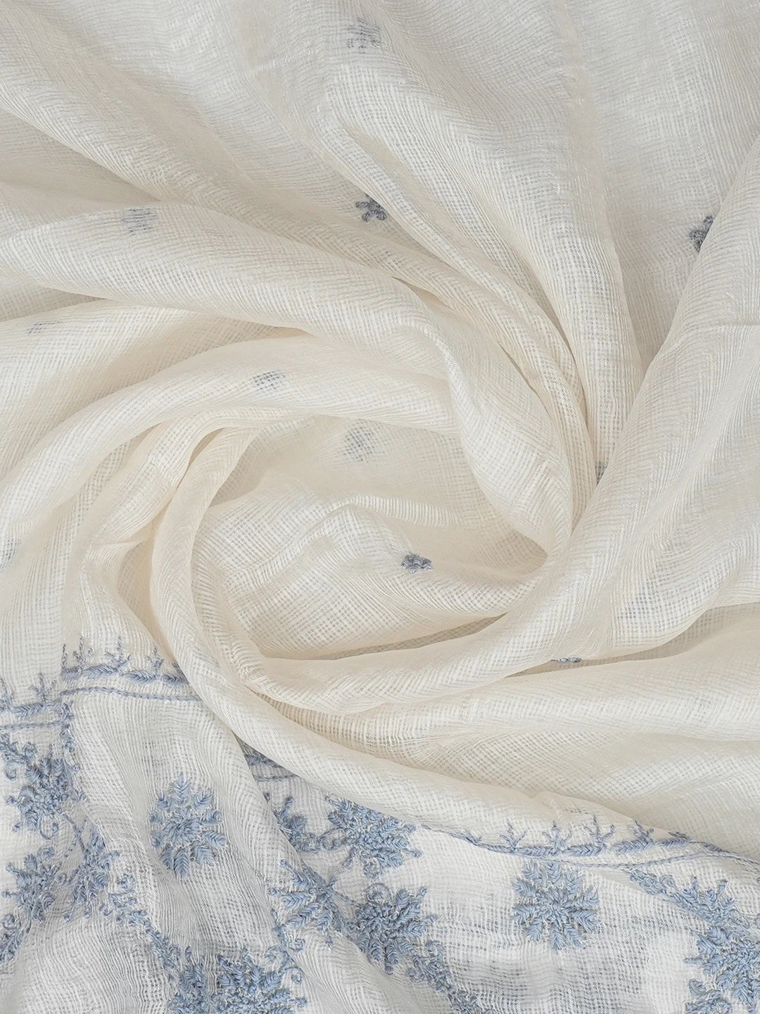 Ada Hand Embroidered Ivory White Kota Silk Lucknowi Chikankari Dupatta 01A650912