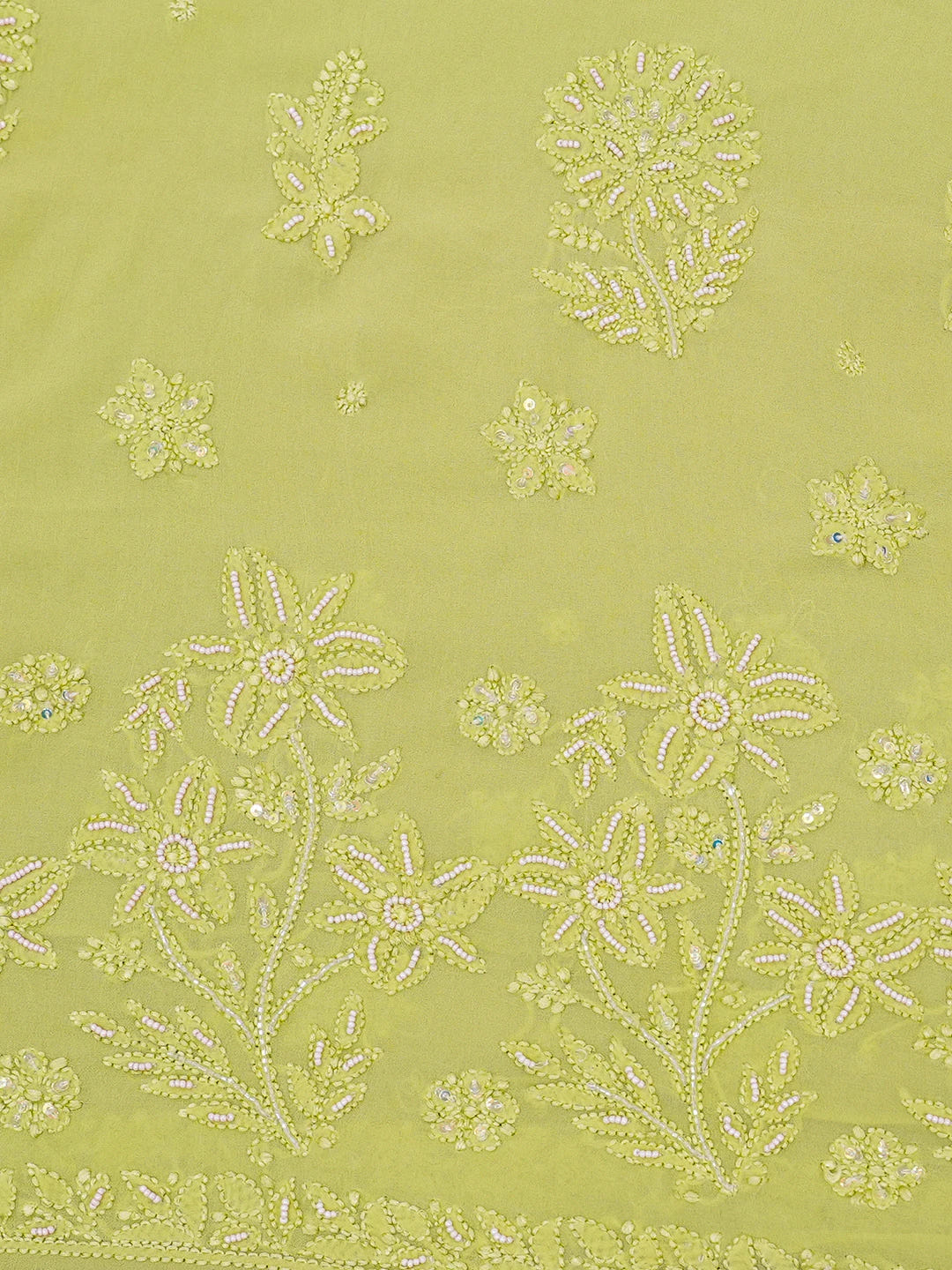 Ada Hand Embroidered Pear Green Viscose Georgette Lucknowi Chikankari Saree With Blouse And Cutdana Work 01A394838