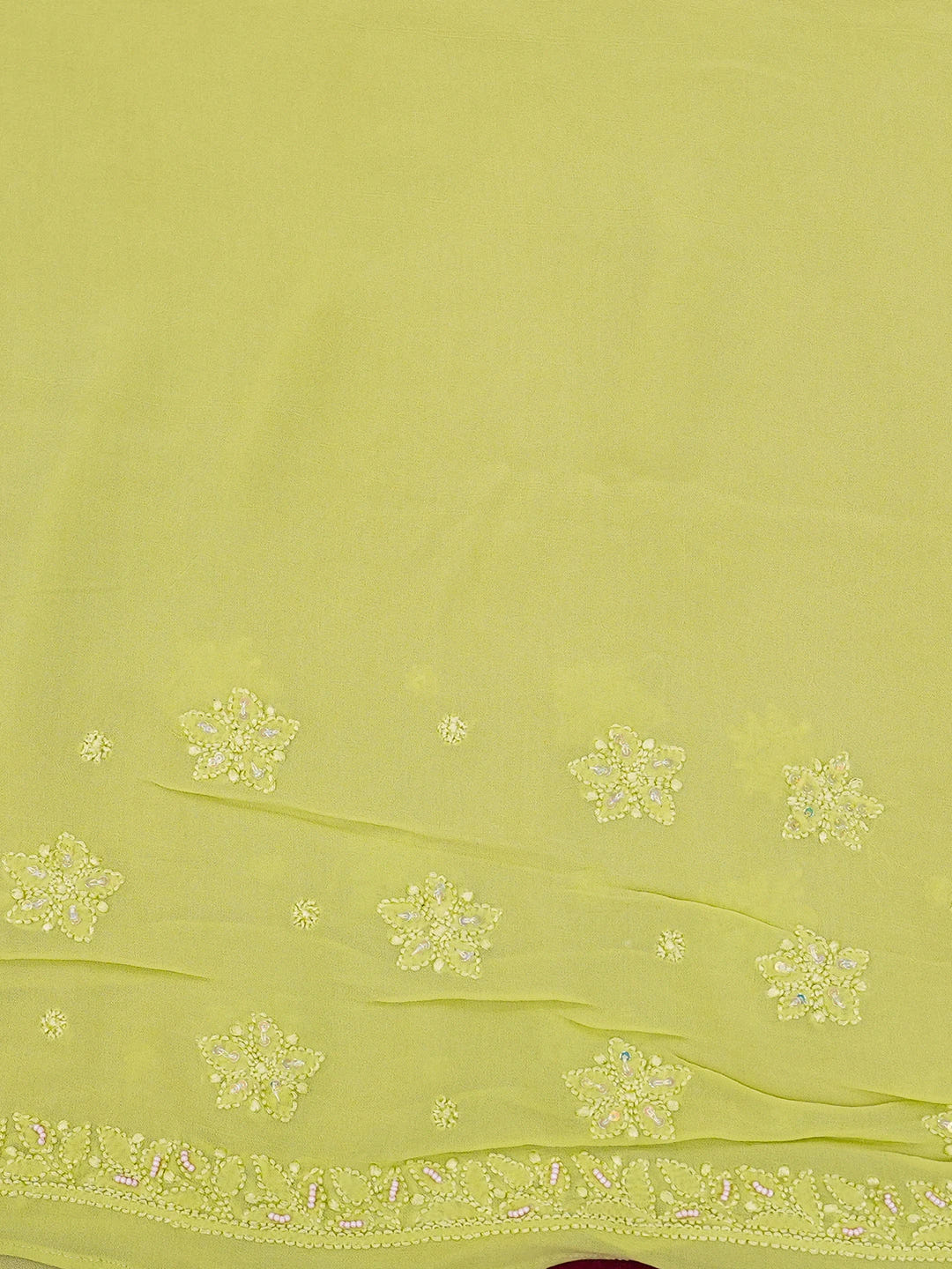 Ada Hand Embroidered Pear Green Viscose Georgette Lucknowi Chikankari Saree With Blouse And Cutdana Work 01A394838