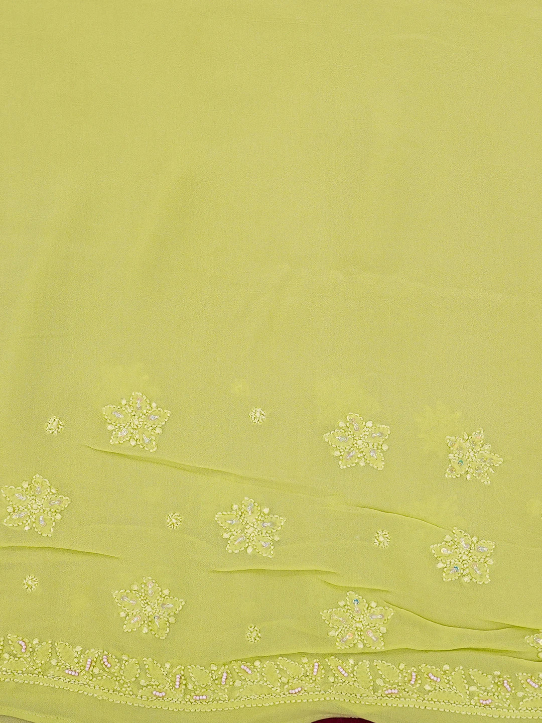 Ada Hand Embroidered Pear Green Viscose Georgette Lucknowi Chikankari Saree With Blouse And Cutdana Work 01A394838
