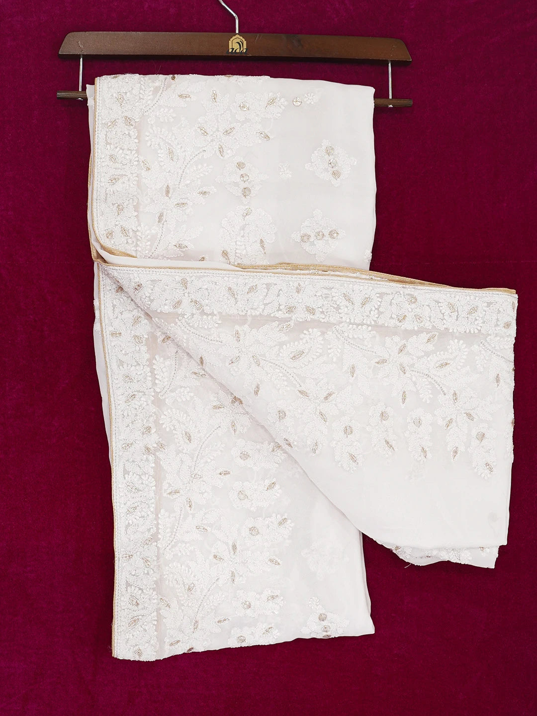 Ada Hand Embroidered Powder Pink Viscose Georgette Lucknowi Chikankari Saree/Blouse With Gota Patti Work 01A604474