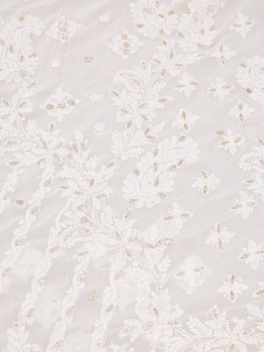 Ada Hand Embroidered Powder Pink Viscose Georgette Lucknowi Chikankari Saree/Blouse With Gota Patti Work 01A604474