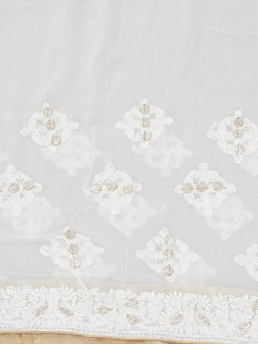 Ada Hand Embroidered Powder Pink Viscose Georgette Lucknowi Chikankari Saree/Blouse With Gota Patti Work 01A604474