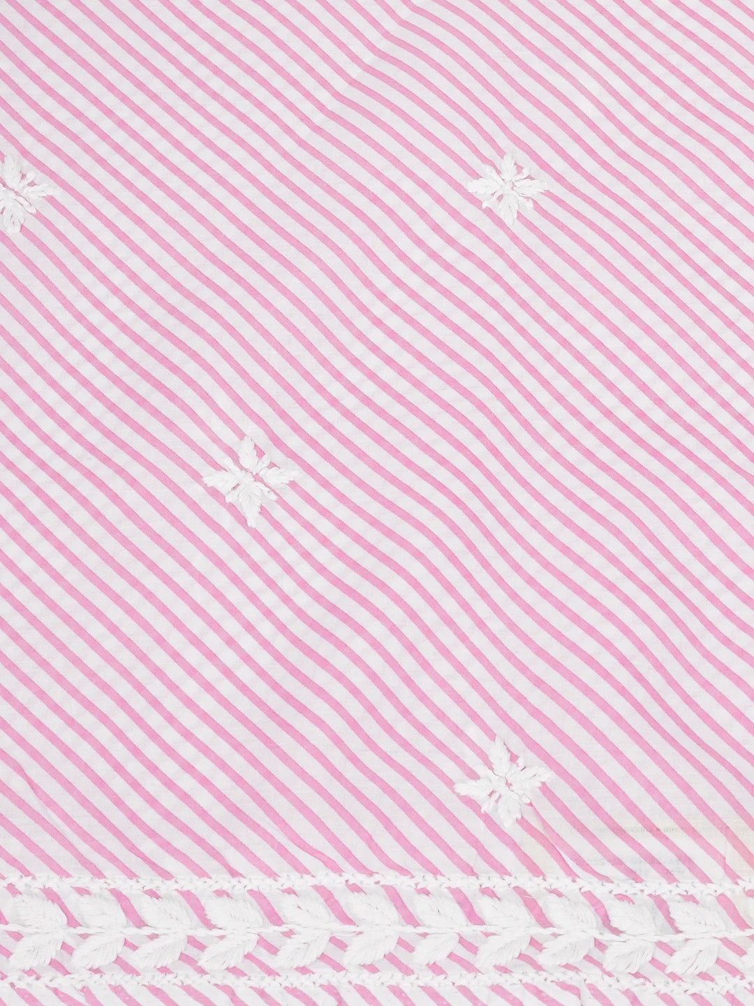 Ada Hand Embroidered Pink and White Lehariya Print Cotton Lucknowi Chikankari Unstitched Kurta Piece 01A654525