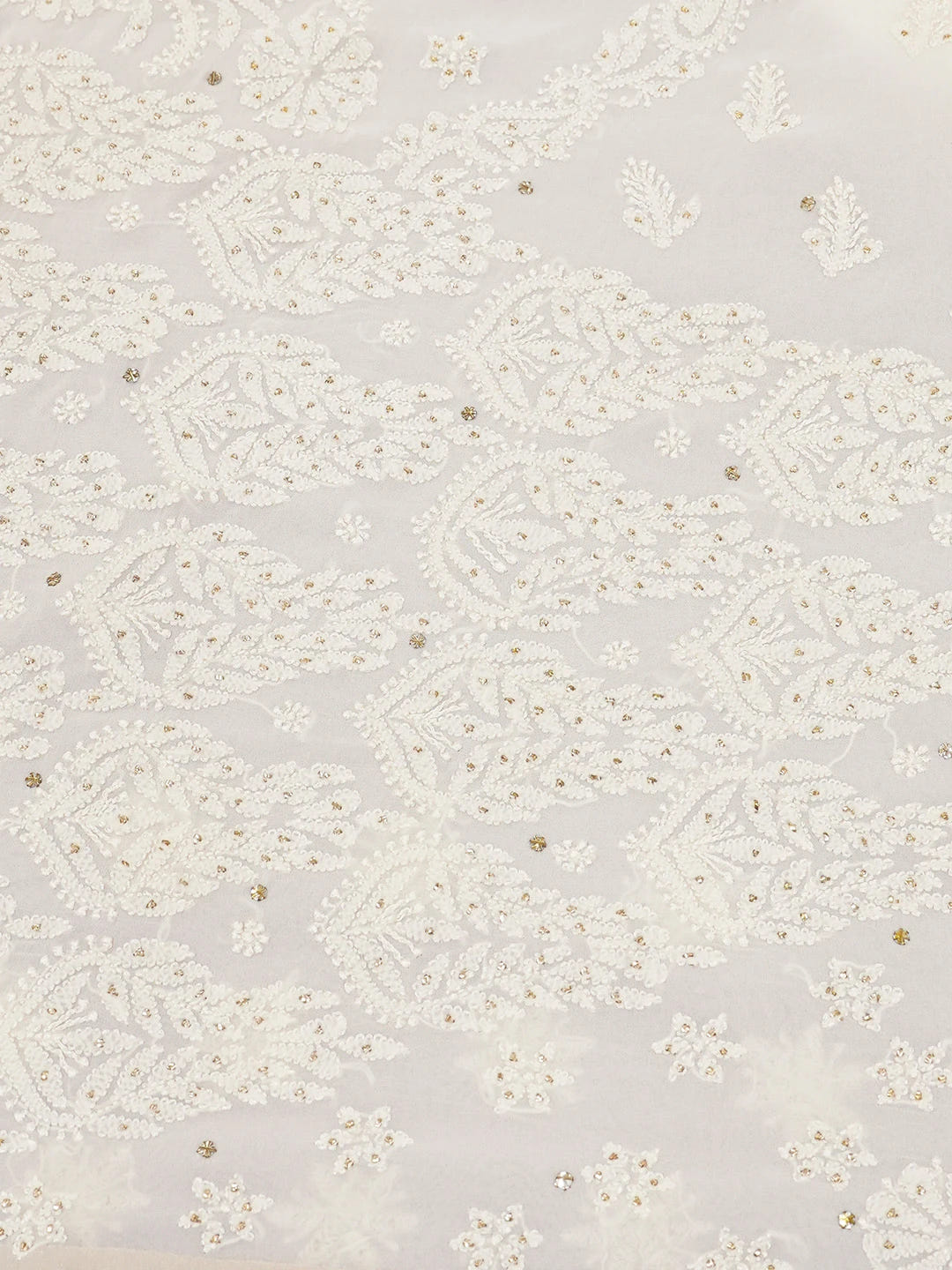 Ada Hand Embroidered Mint Cream Viscose Georgette Lucknowi Chikankari Saree/Blouse With Muqaish Work 01A604472