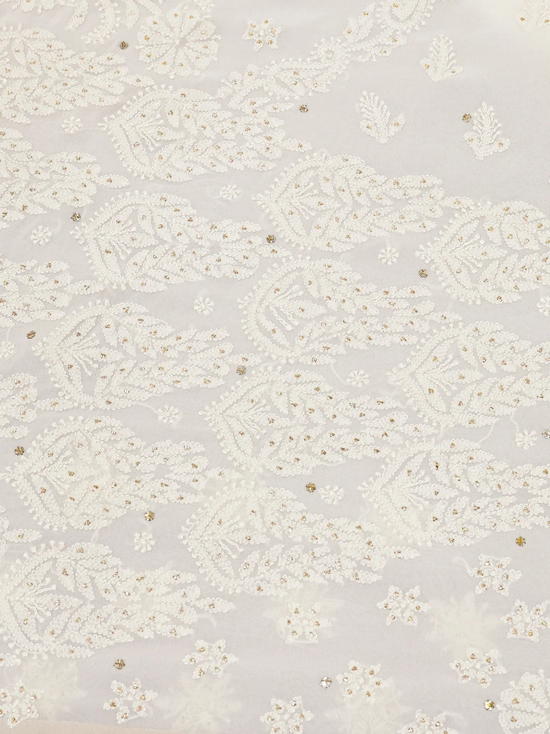 Ada Hand Embroidered Mint Cream Viscose Georgette Lucknowi Chikankari Saree/Blouse With Muqaish Work 01A604472