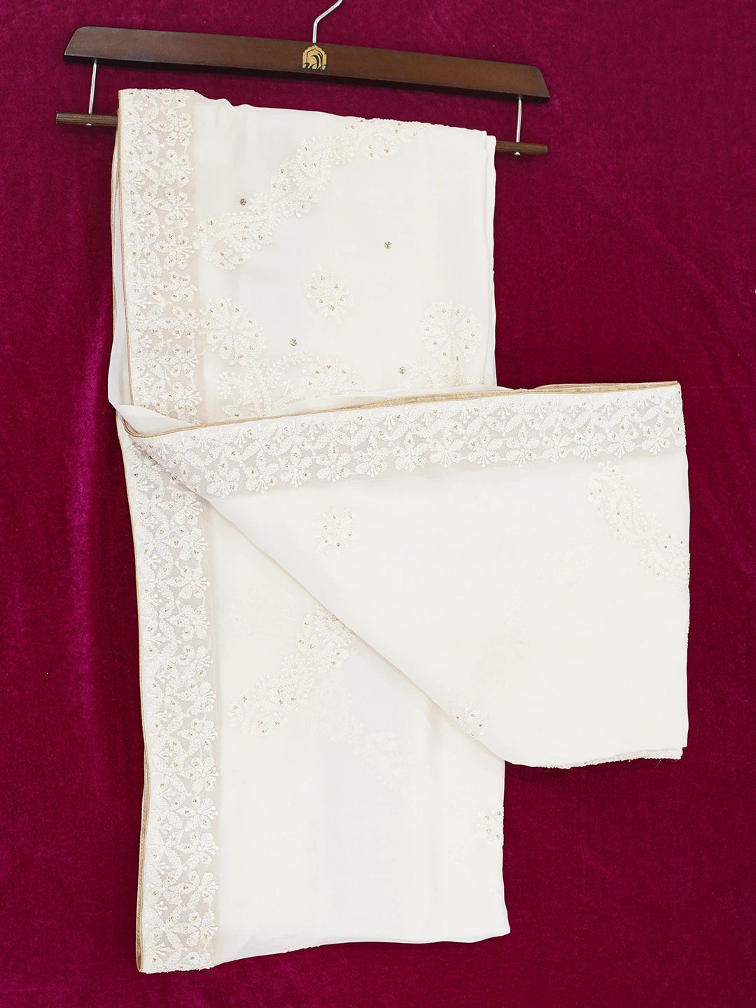Ada Hand Embroidered Mint Cream Viscose Georgette Lucknowi Chikankari Saree/Blouse With Muqaish Work 01A604472