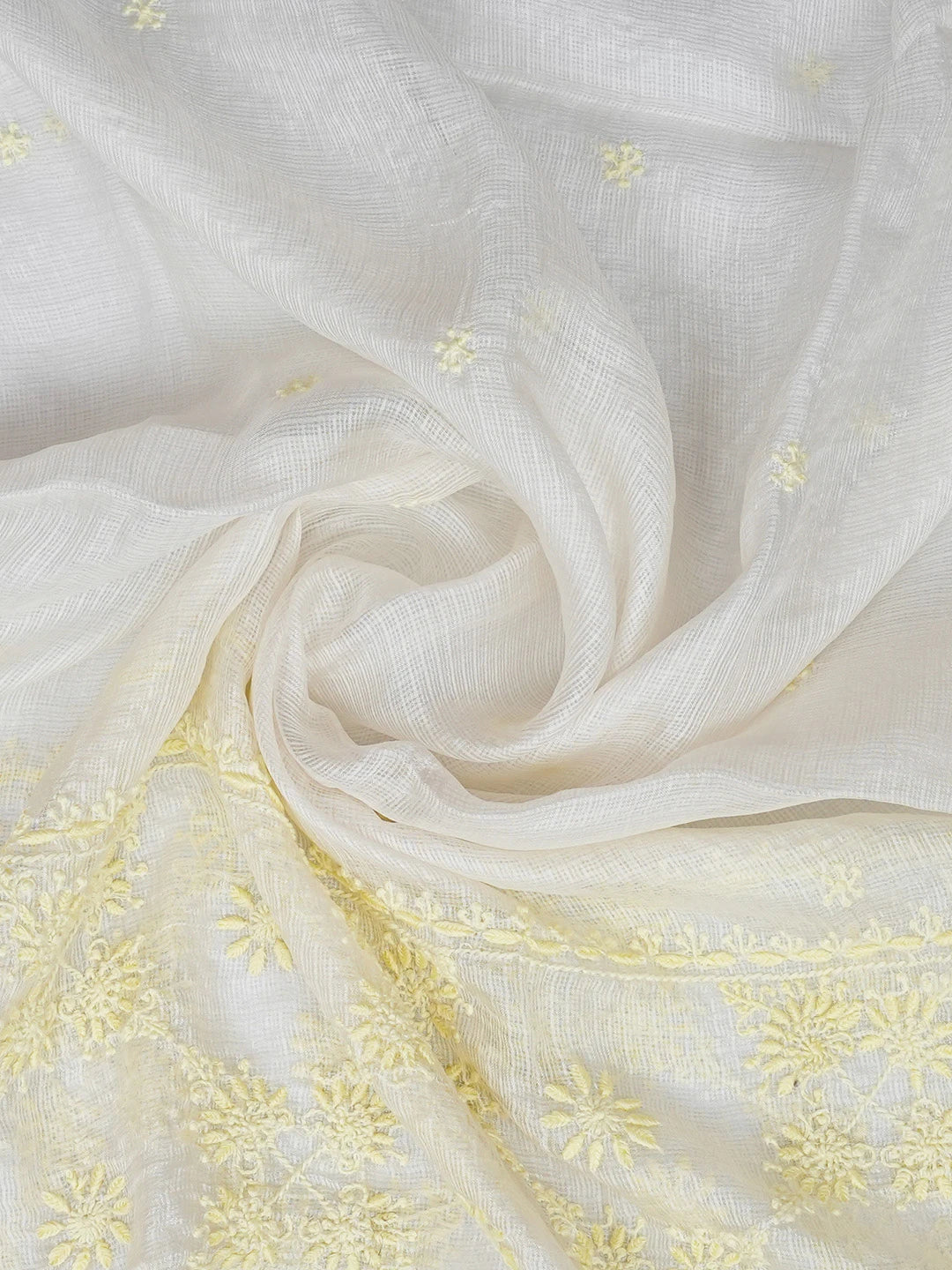 Ada Hand Embroidered White Kota Silk Lucknowi Chikankari Dupatta 01A661108