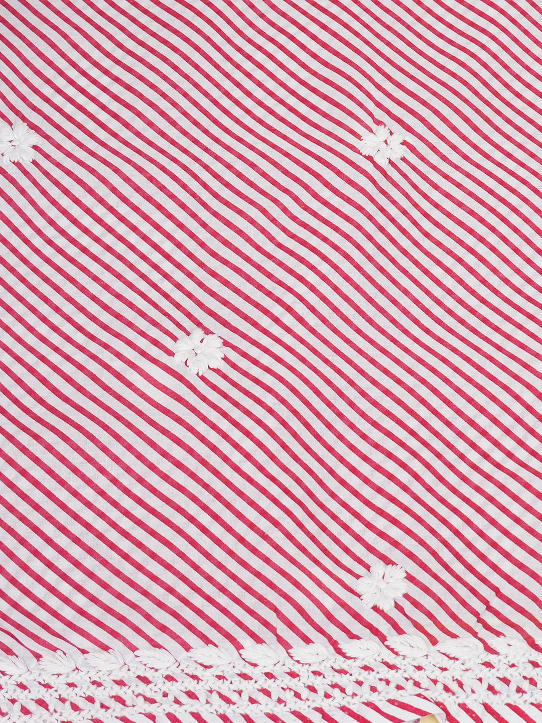 Ada Hand Embroidered Red and White Lehariya Print Cotton Lucknowi Chikankari Unstitched Kurta Piece 01A654512