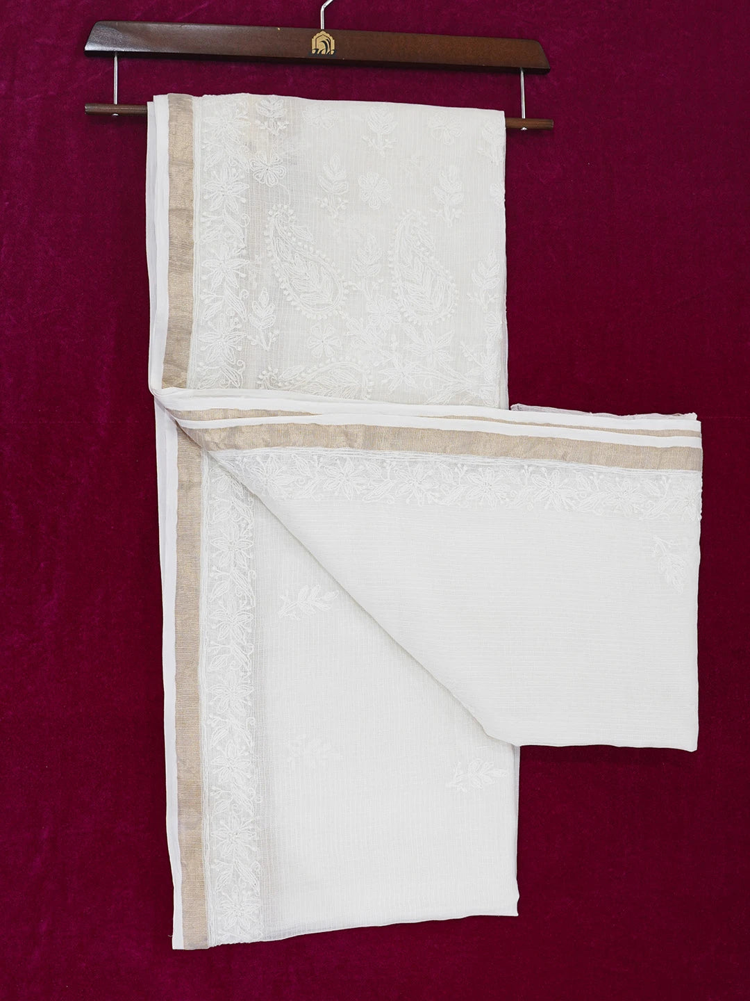 Ada Hand Embroidered White Kota Lucknowi Chikankari Saree With Blouse 01A646413
