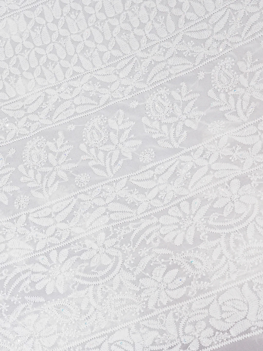 Ada Hand Embroidered White Pure Georgette Lucknowi Chikankari Saree and Blouse With Cutdana Work 01A604430