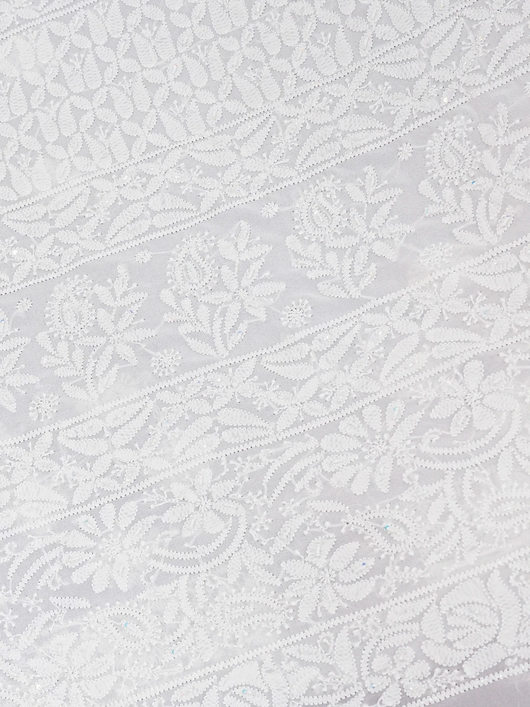 Ada Hand Embroidered White Pure Georgette Lucknowi Chikankari Saree and Blouse With Cutdana Work 01A604430