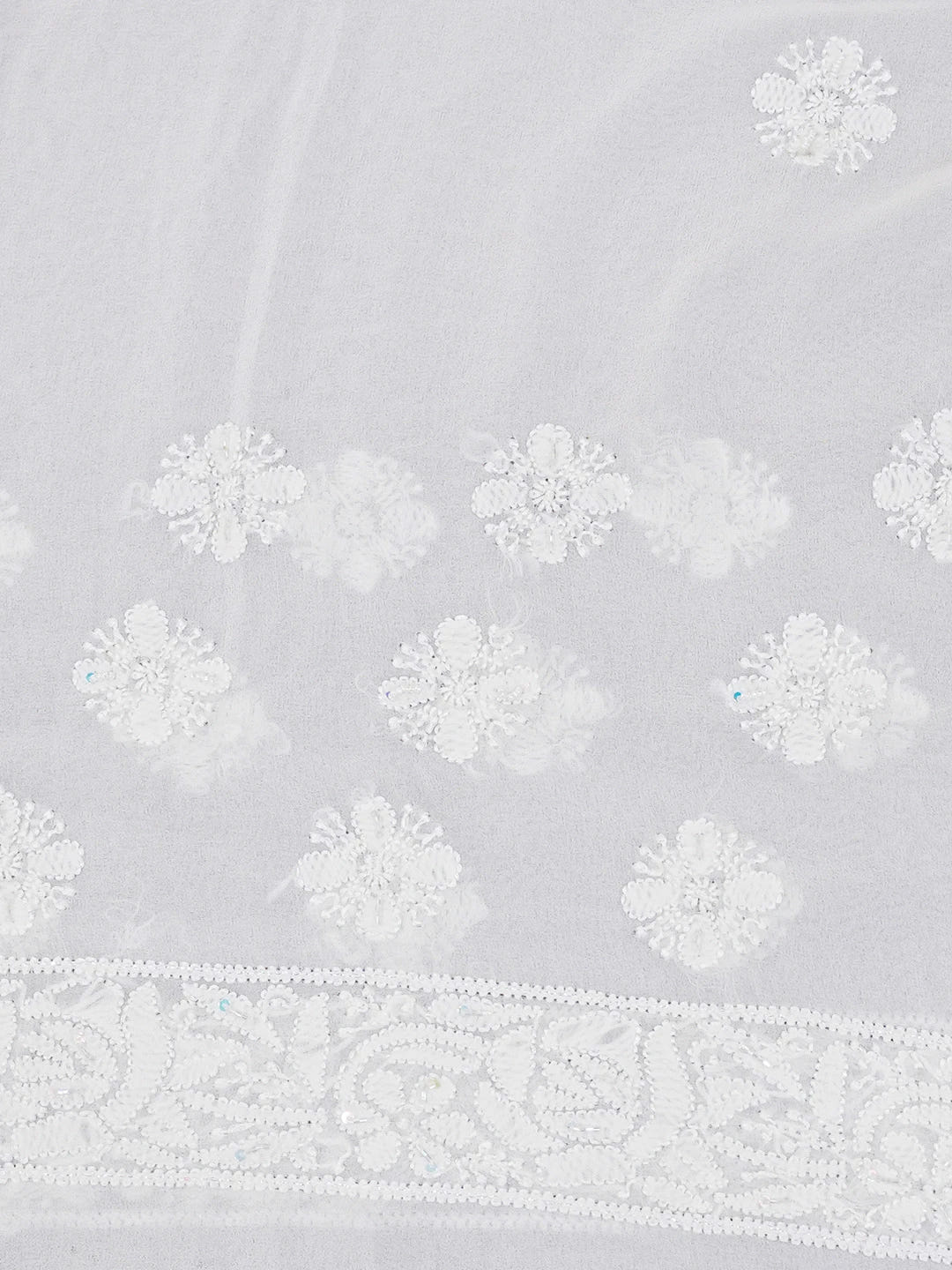 Ada Hand Embroidered White Pure Georgette Lucknowi Chikankari Saree and Blouse With Cutdana Work 01A604430