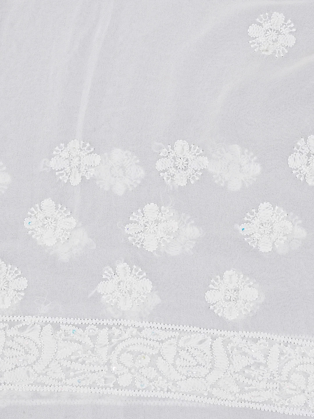 Ada Hand Embroidered White Pure Georgette Lucknowi Chikankari Saree and Blouse With Cutdana Work 01A604430