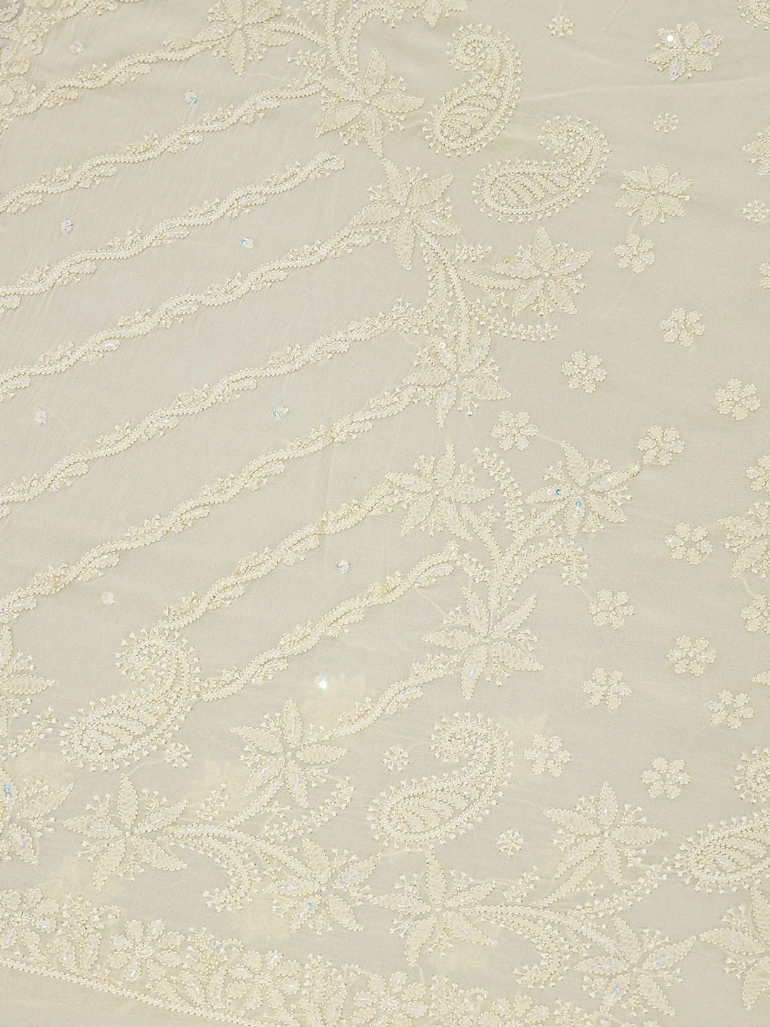 Ada Hand Embroidered Cream Viscose Georgette Lucknowi Chikankari Saree/Blouse With Sequinned Work 01A627697