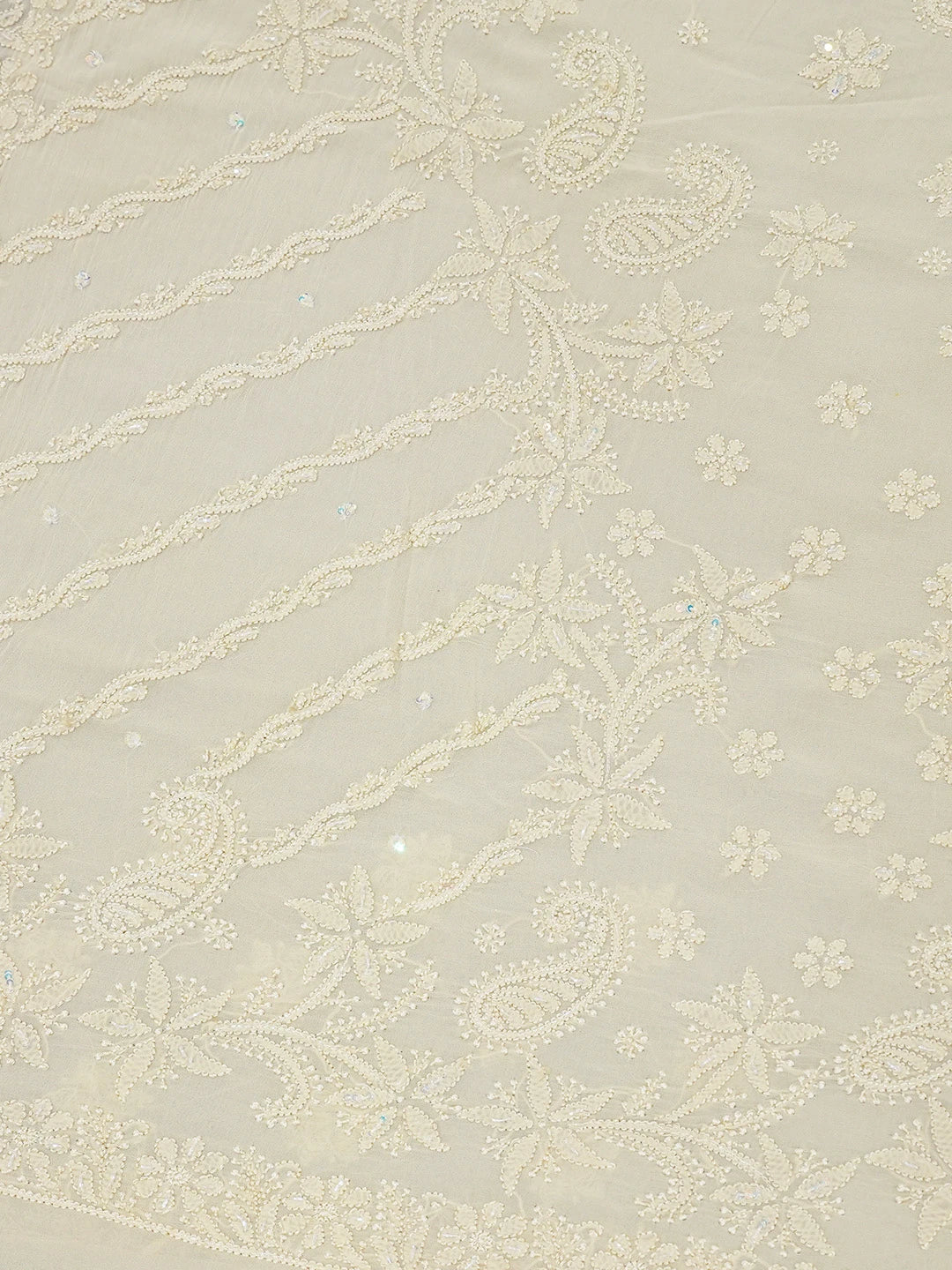 Ada Hand Embroidered Cream Viscose Georgette Lucknowi Chikankari Saree/Blouse With Sequinned Work 01A627697