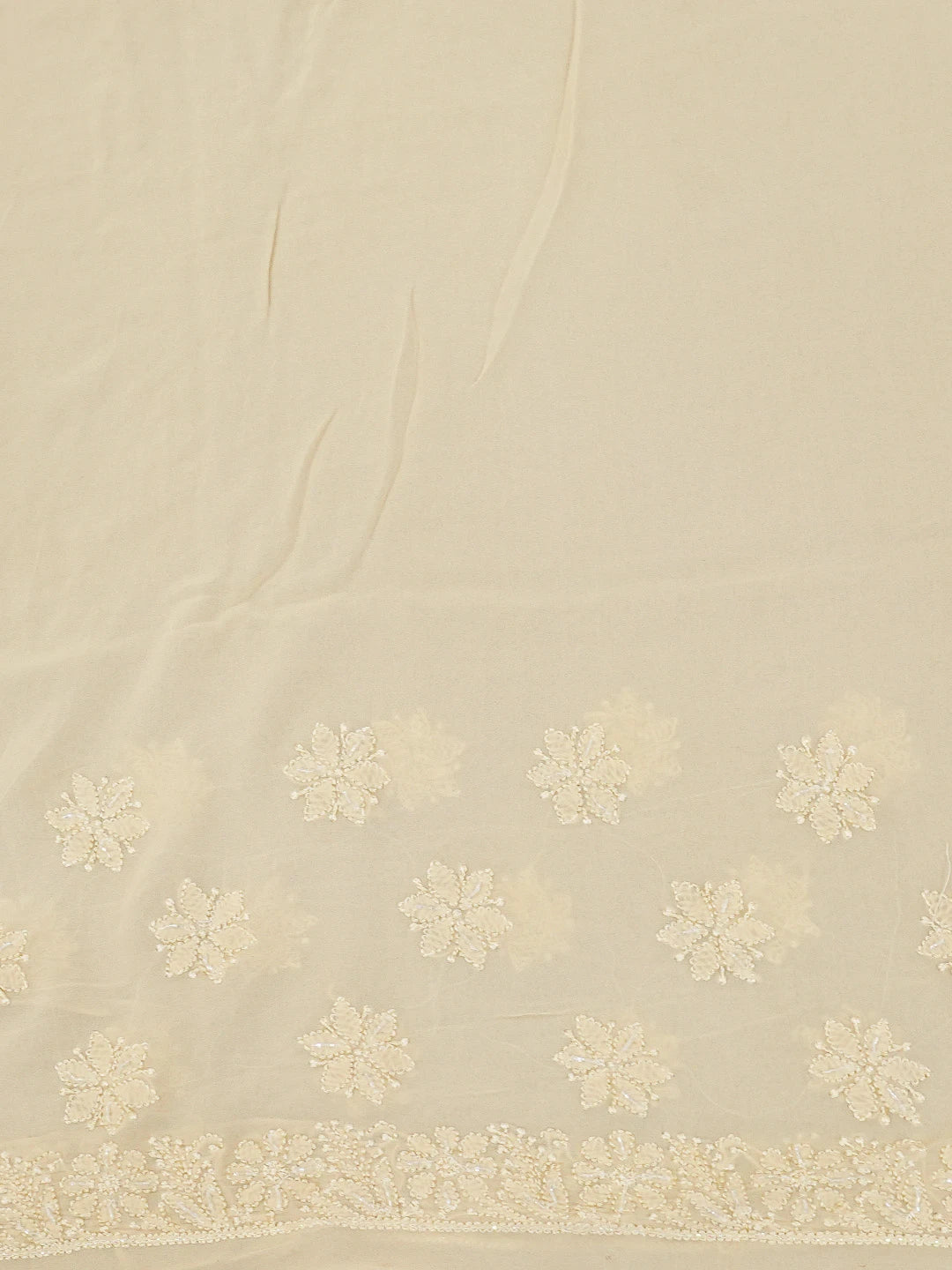 Ada Hand Embroidered Cream Viscose Georgette Lucknowi Chikankari Saree/Blouse With Sequinned Work 01A627697