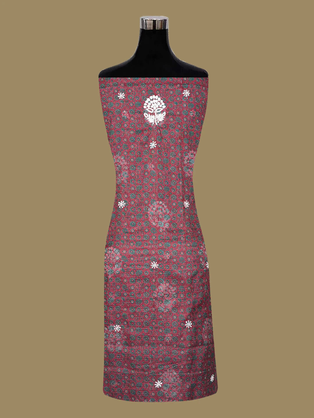 Ada Hand Embroidered Maroon Kota Lucknowi Chikankari Unstitched Kurta Piece 01A409906