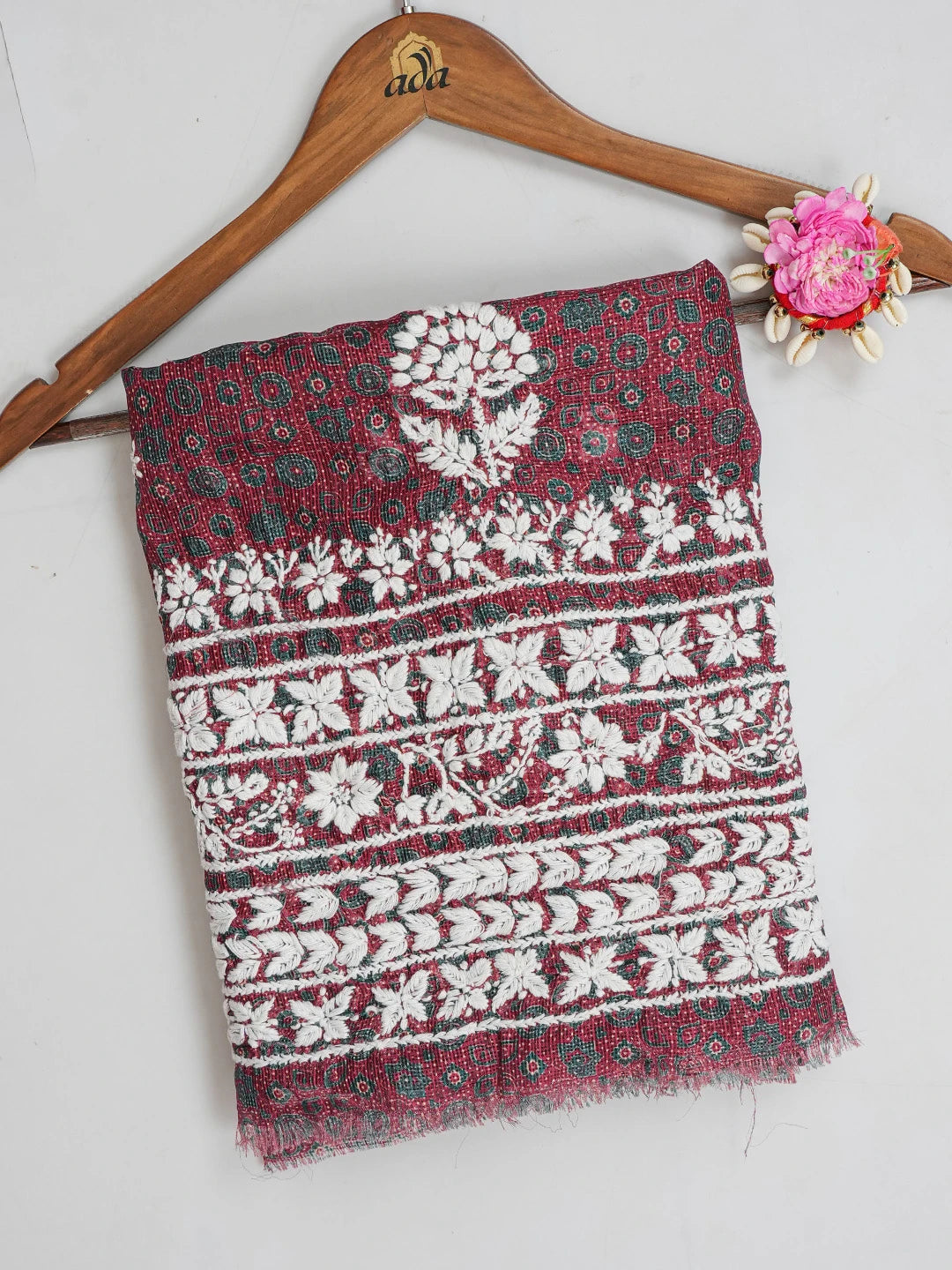 Ada Hand Embroidered Maroon Kota Lucknowi Chikankari Unstitched Kurta Piece 01A409906