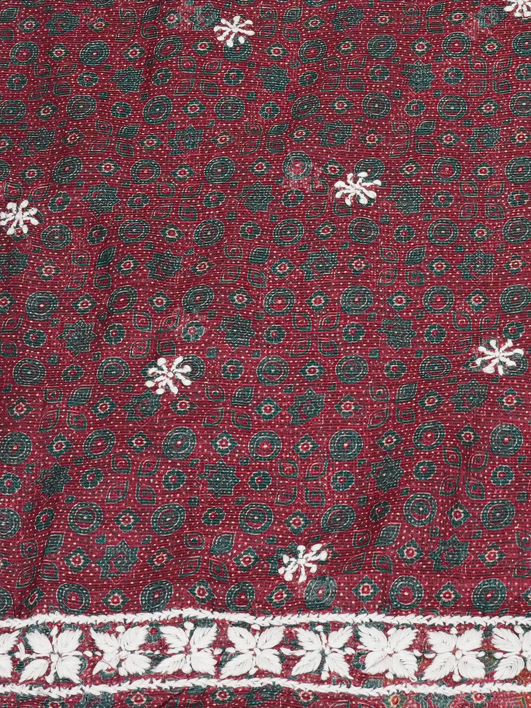Ada Hand Embroidered Maroon Kota Lucknowi Chikankari Unstitched Kurta Piece 01A409906