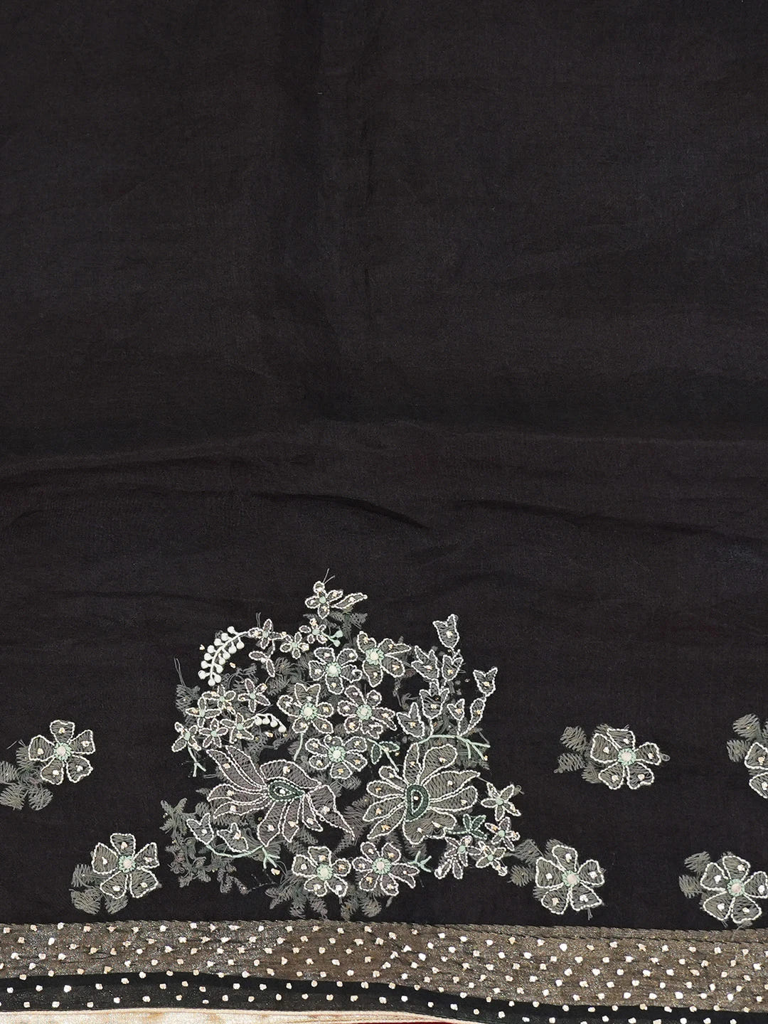Ada Hand Embroidered Black Organza Lucknowi Chikankari Saree and Blouse With Muqaish Work 01A559648