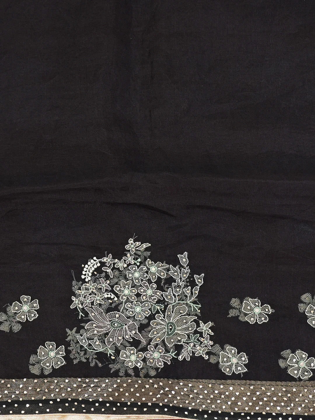 Ada Hand Embroidered Black Organza Lucknowi Chikankari Saree and Blouse With Muqaish Work 01A559648