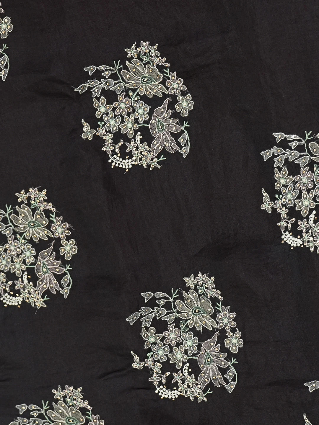 Ada Hand Embroidered Black Organza Lucknowi Chikankari Saree and Blouse With Muqaish Work 01A559648