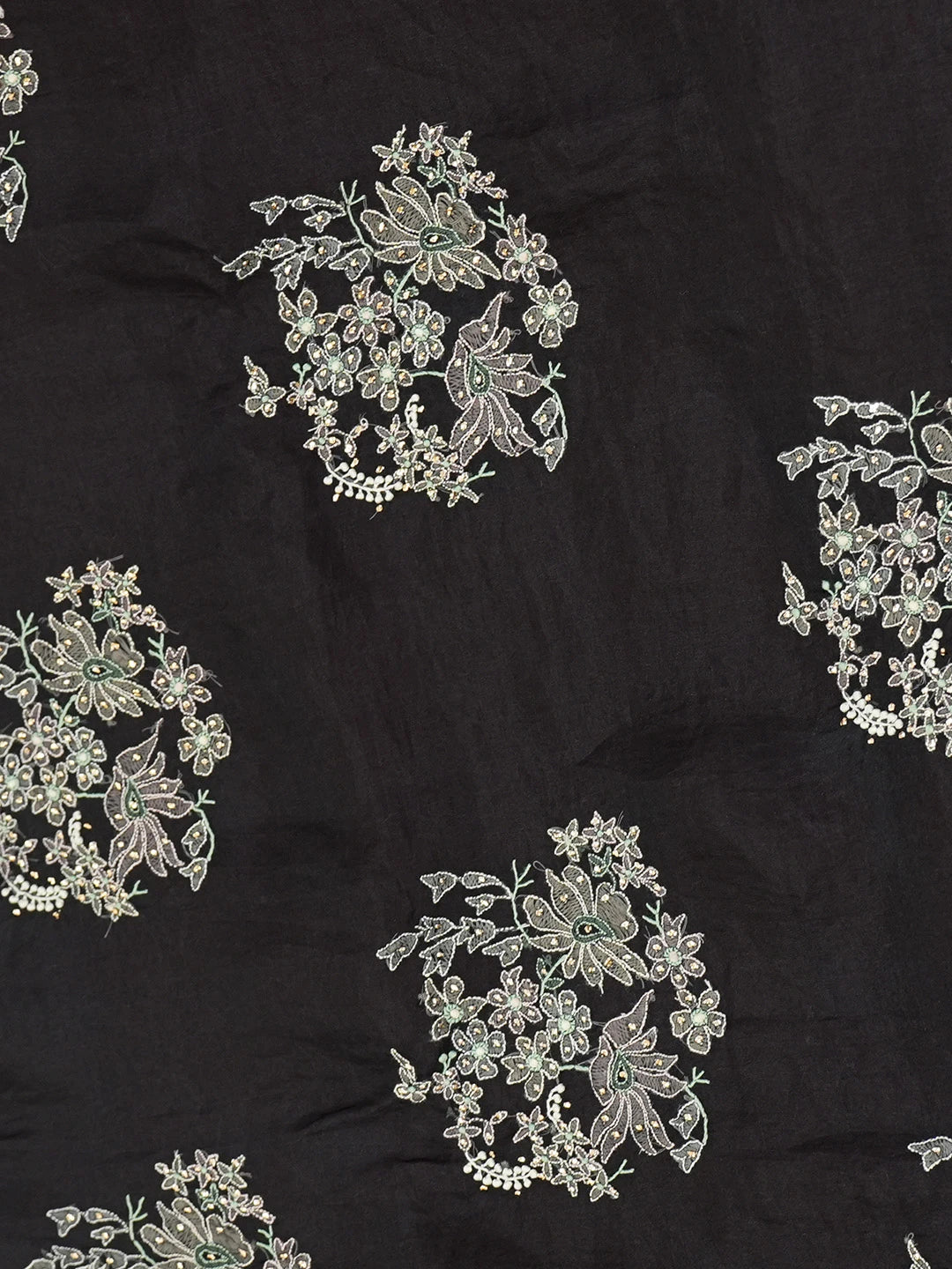 Ada Hand Embroidered Black Organza Lucknowi Chikankari Saree and Blouse With Muqaish Work 01A559648
