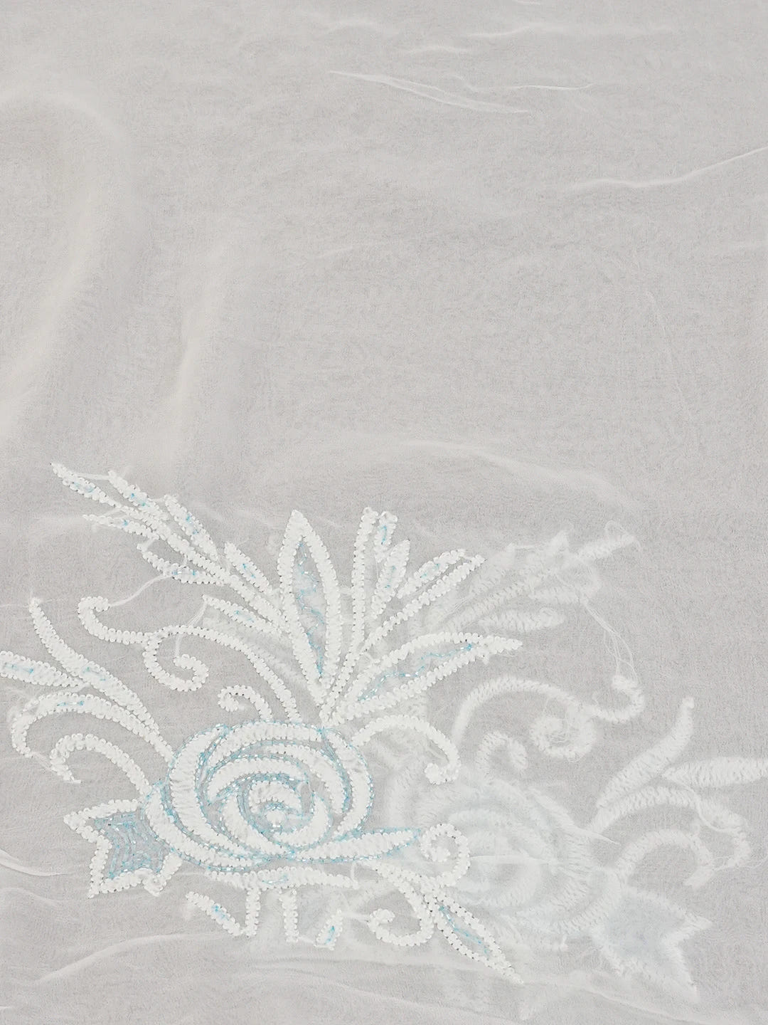 Ada Hand Embroidered White Viscose Georgette Lucknowi Chikankari Saree and Blouse With Sequinned Work 01A647626