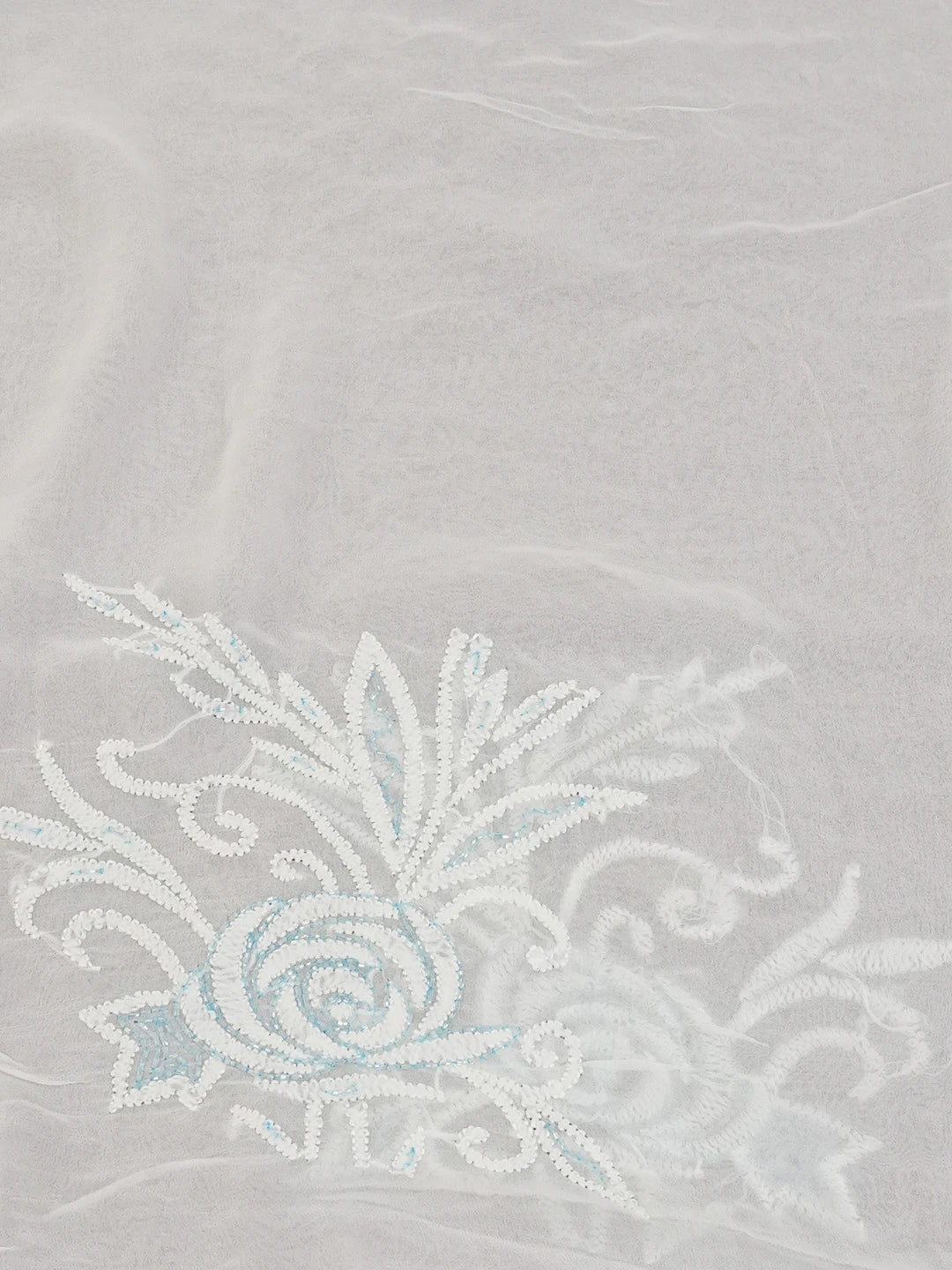 Ada Hand Embroidered White Viscose Georgette Lucknowi Chikankari Saree and Blouse With Sequinned Work 01A647626