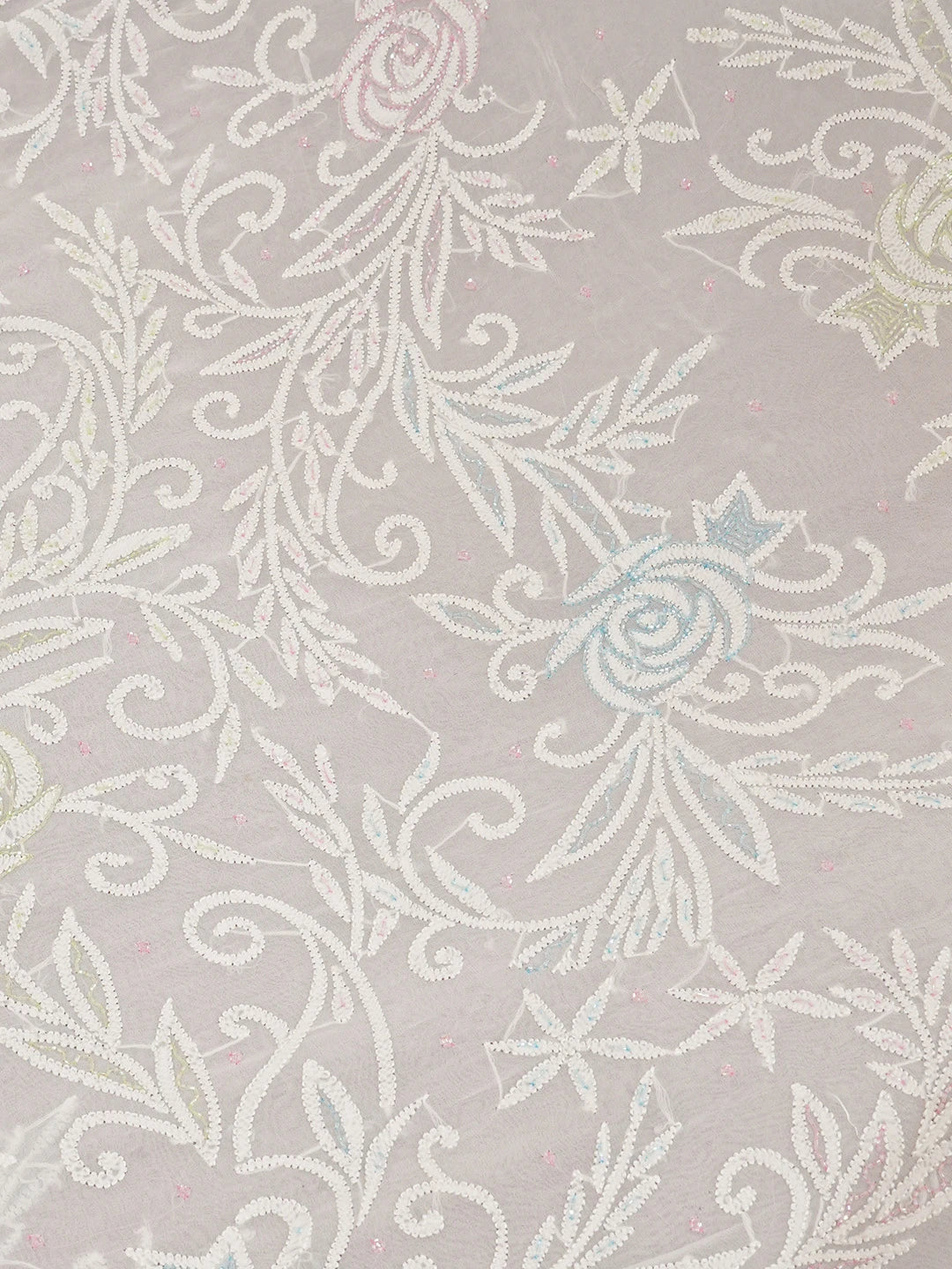 Ada Hand Embroidered White Viscose Georgette Lucknowi Chikankari Saree and Blouse With Sequinned Work 01A647626