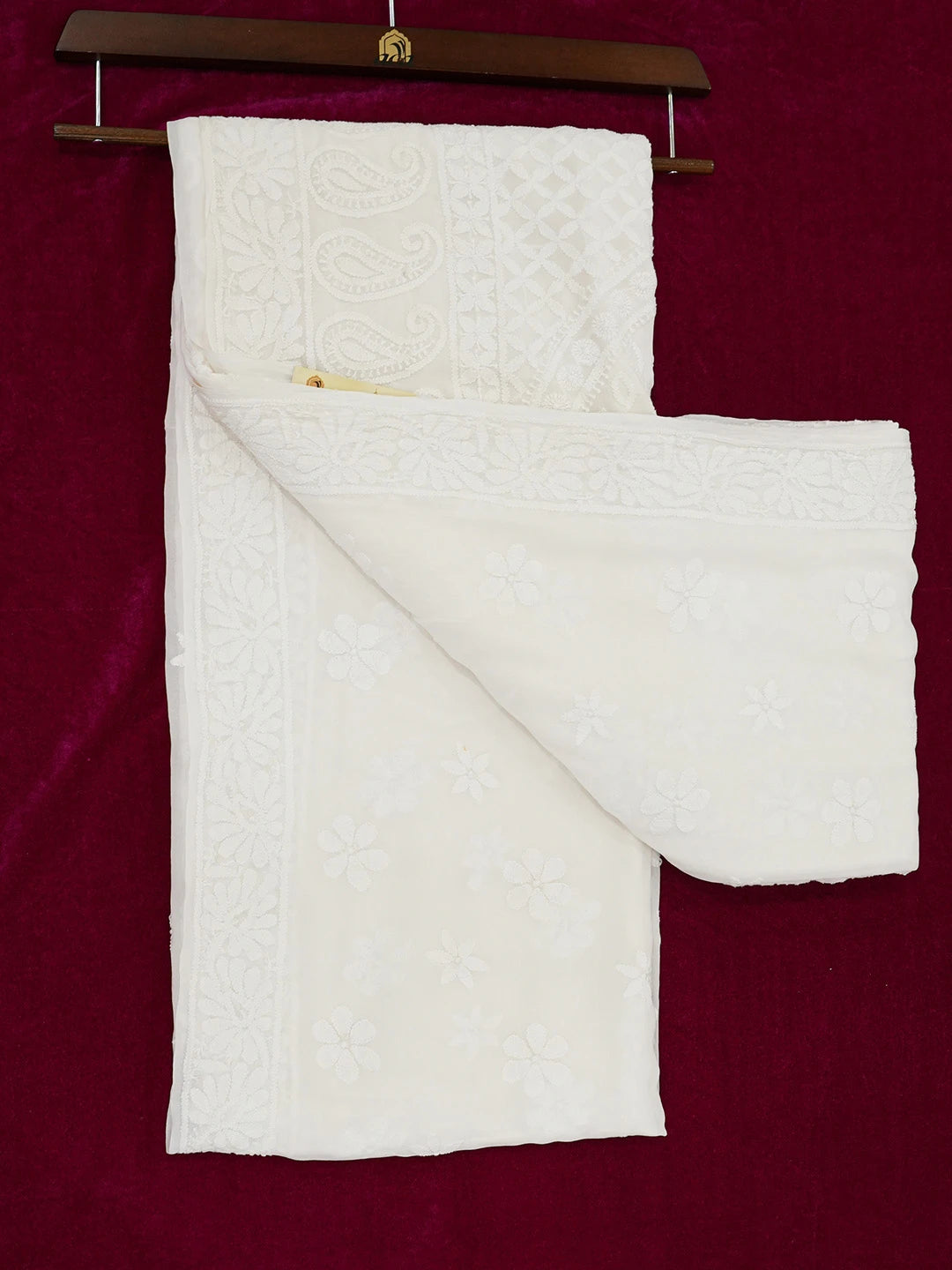 Ada Hand Embroidered Smoke White Pure Georgette Lucknowi Chikankari Saree with Blouse 01A523955