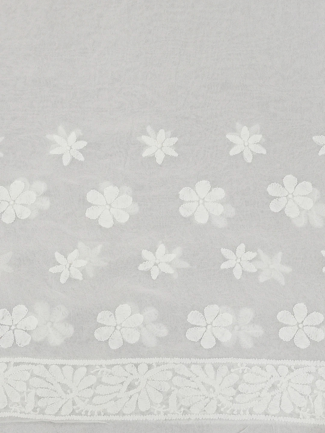 Ada Hand Embroidered Smoke White Pure Georgette Lucknowi Chikankari Saree with Blouse 01A523955