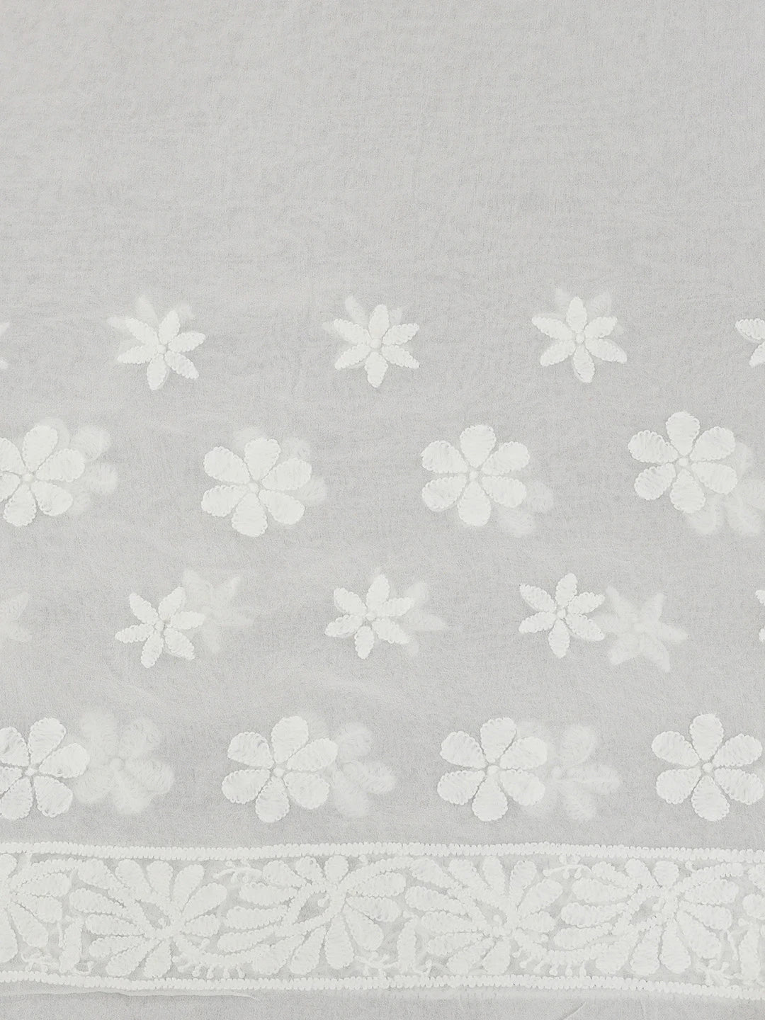 Ada Hand Embroidered Smoke White Pure Georgette Lucknowi Chikankari Saree with Blouse 01A523955