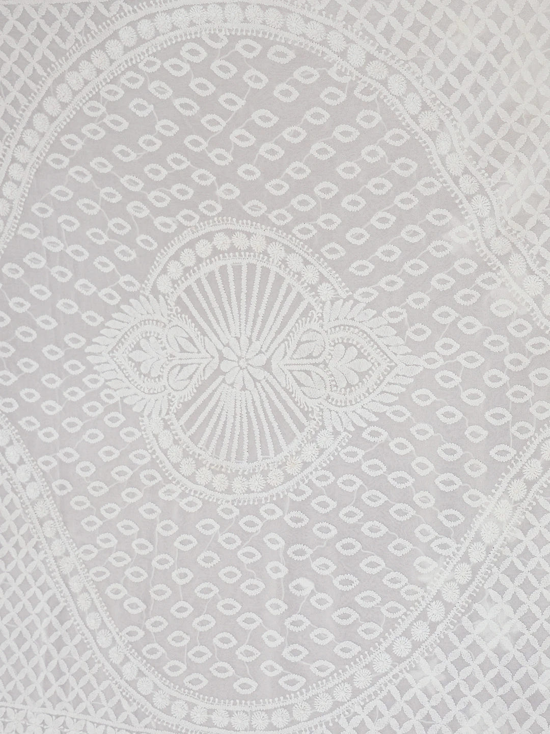 Ada Hand Embroidered Smoke White Pure Georgette Lucknowi Chikankari Saree with Blouse 01A523955