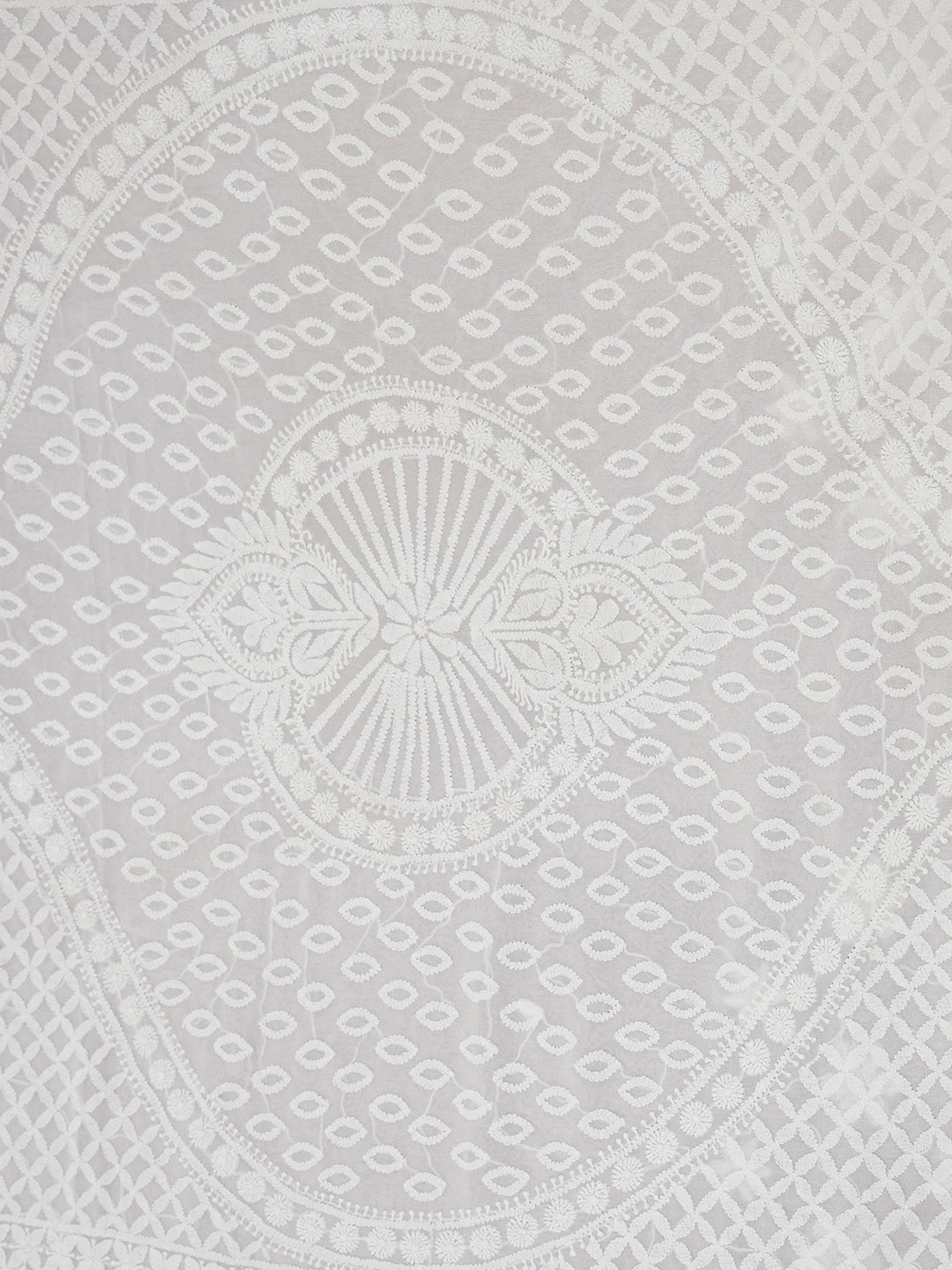 Ada Hand Embroidered Smoke White Pure Georgette Lucknowi Chikankari Saree with Blouse 01A523955