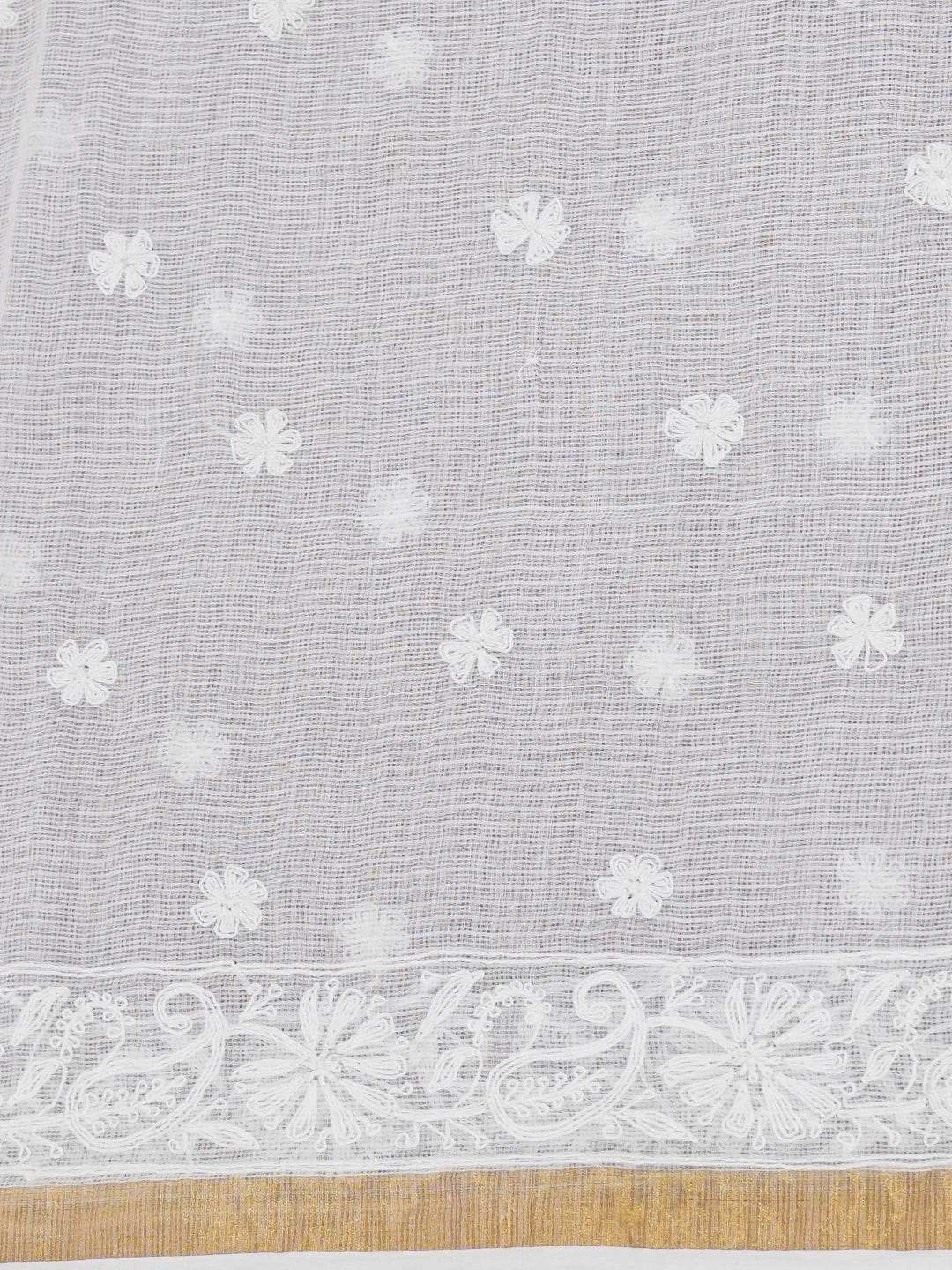 Ada Hand Embroidered White Kota Lucknowi Chikankari Saree and Blouse 01A477680