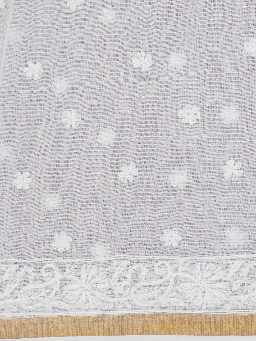 Ada Hand Embroidered White Kota Lucknowi Chikankari Saree and Blouse 01A477680