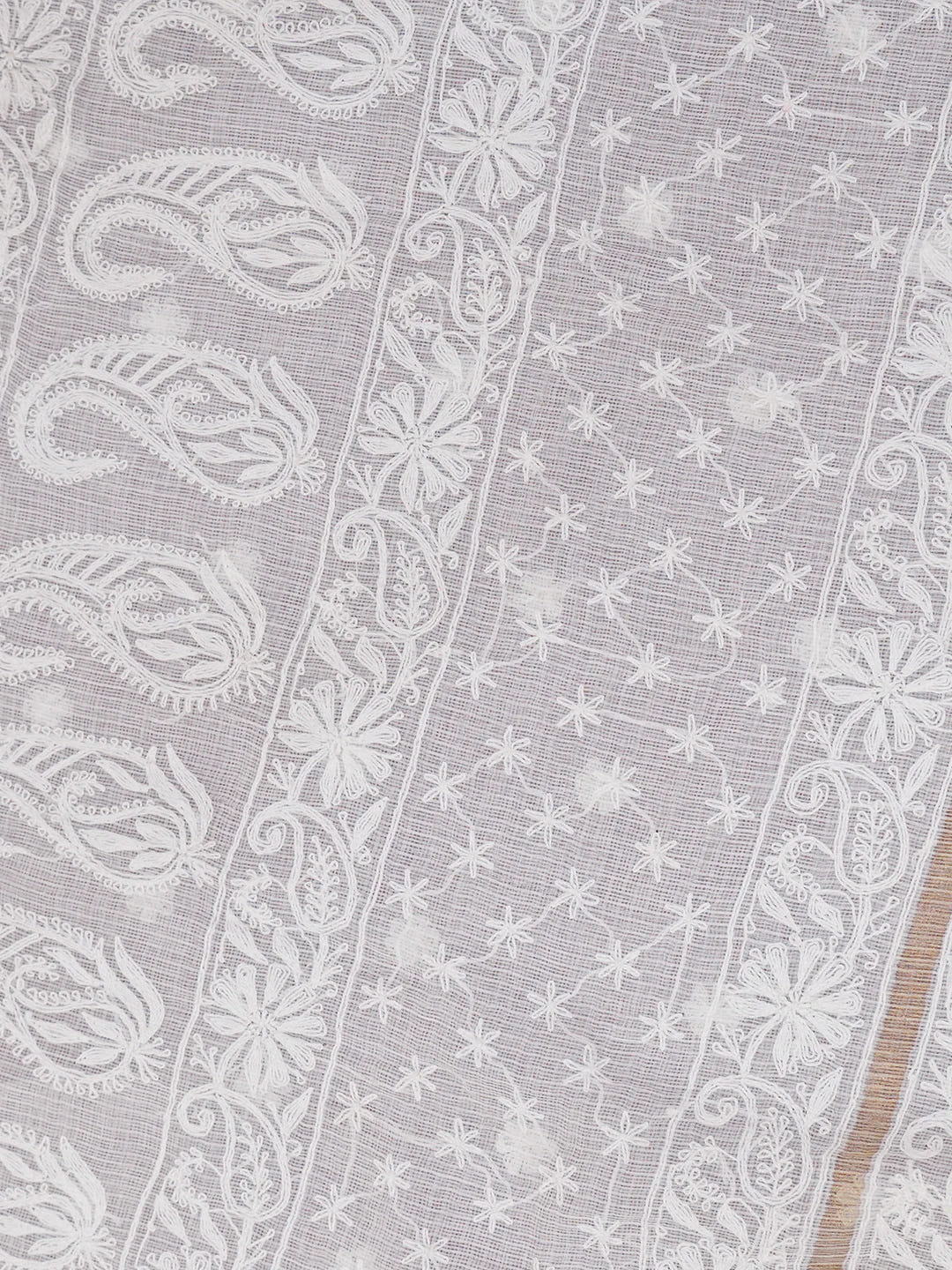 Ada Hand Embroidered White Kota Lucknowi Chikankari Saree and Blouse 01A477680