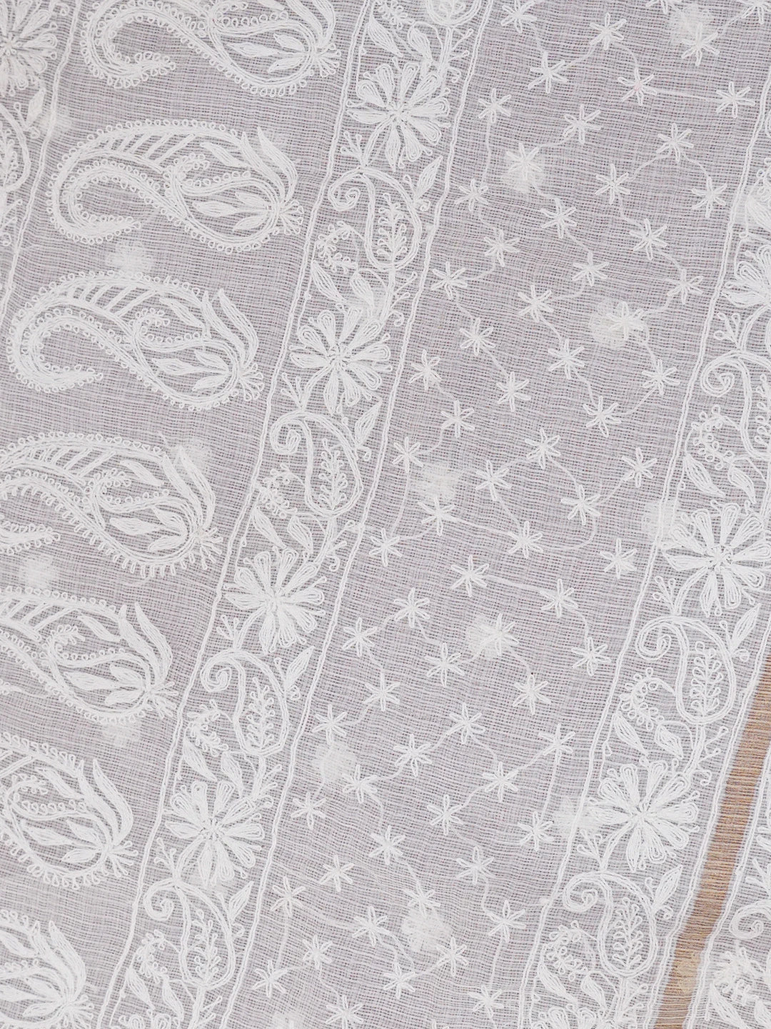 Ada Hand Embroidered White Kota Lucknowi Chikankari Saree and Blouse 01A477680