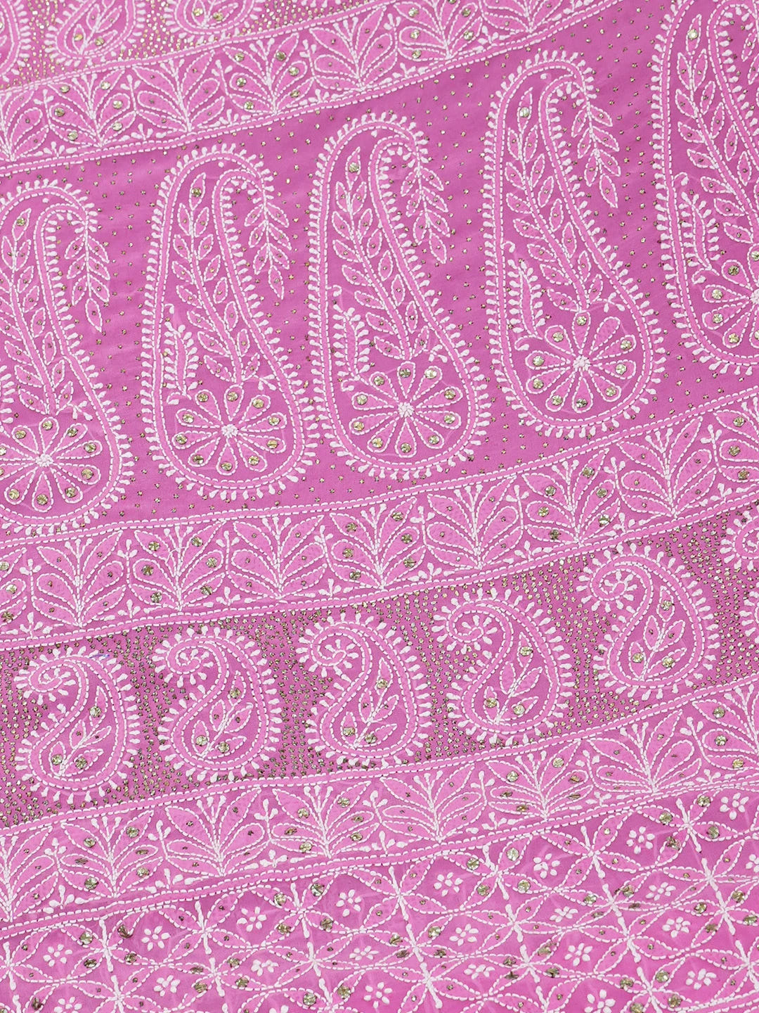 Ada Hand Embroidered Magenta Pure Georgette Lucknowi Chikankari Saree/Blouse With Muqaish Work 01A8218