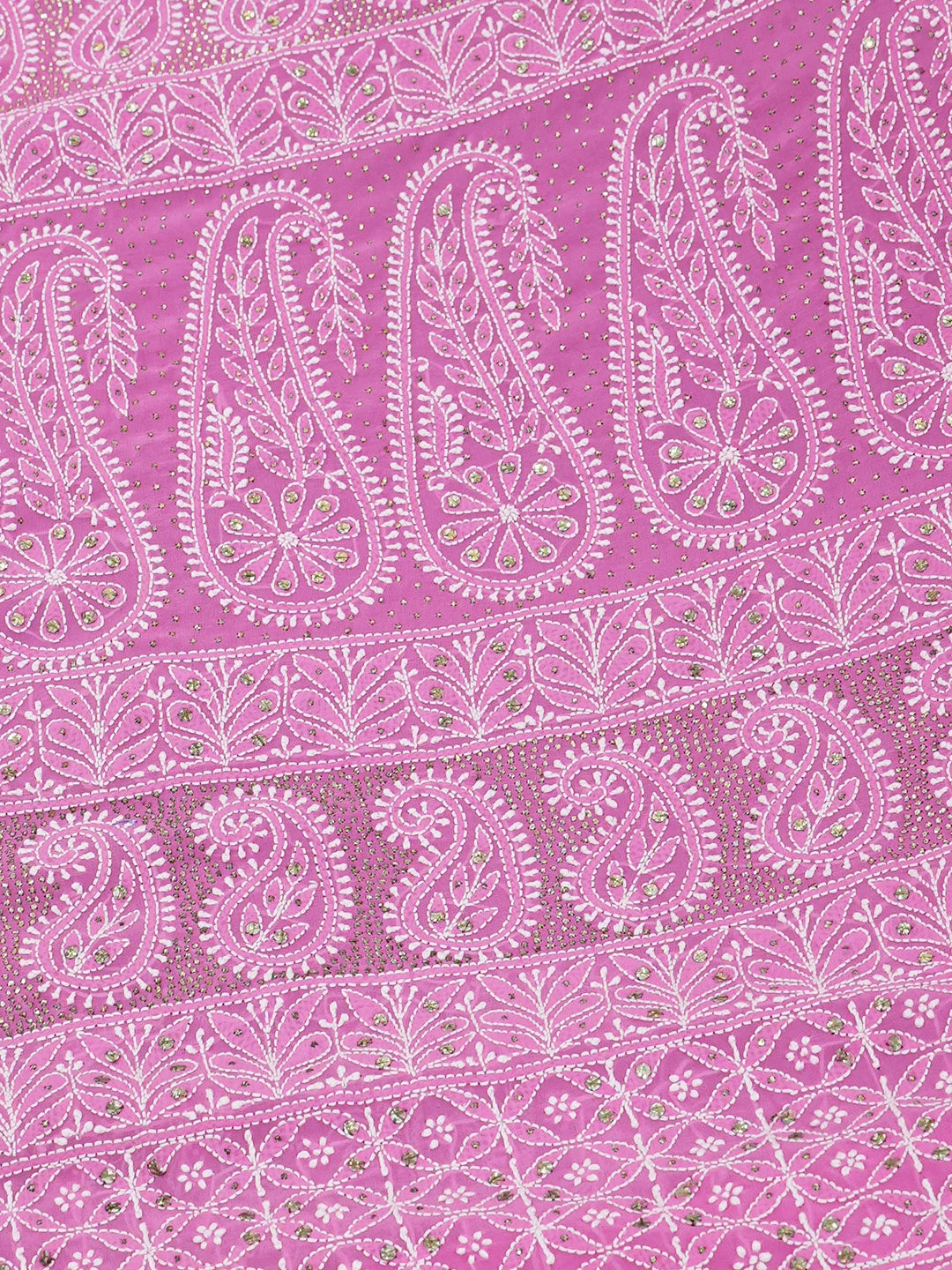 Ada Hand Embroidered Magenta Pure Georgette Lucknowi Chikankari Saree/Blouse With Muqaish Work 01A8218