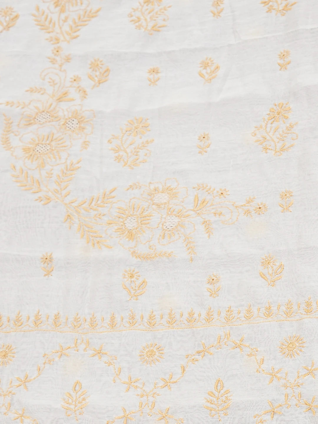 Ada Hand Embroidered Off White Chanderi Lucknowi Chikankari Saree and Blouse 01A665305