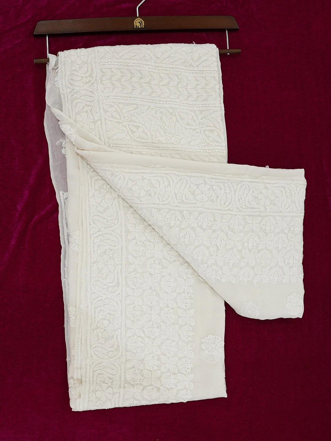Ada Hand Embroidered Off-White Pure Georgette Lucknowi Chikankari Saree/Blouse 01A667731