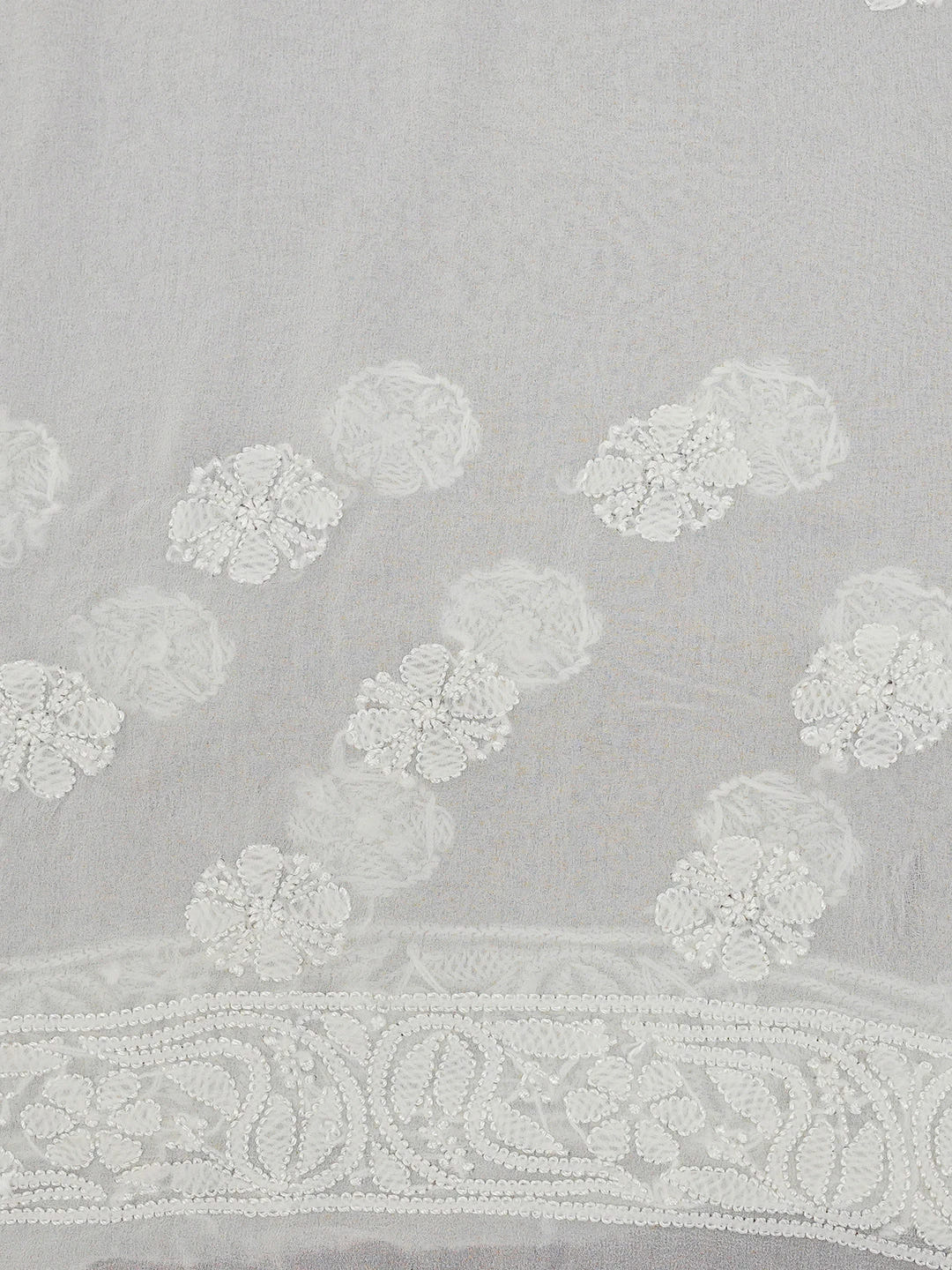 Ada Hand Embroidered Off-White Pure Georgette Lucknowi Chikankari Saree/Blouse 01A667731
