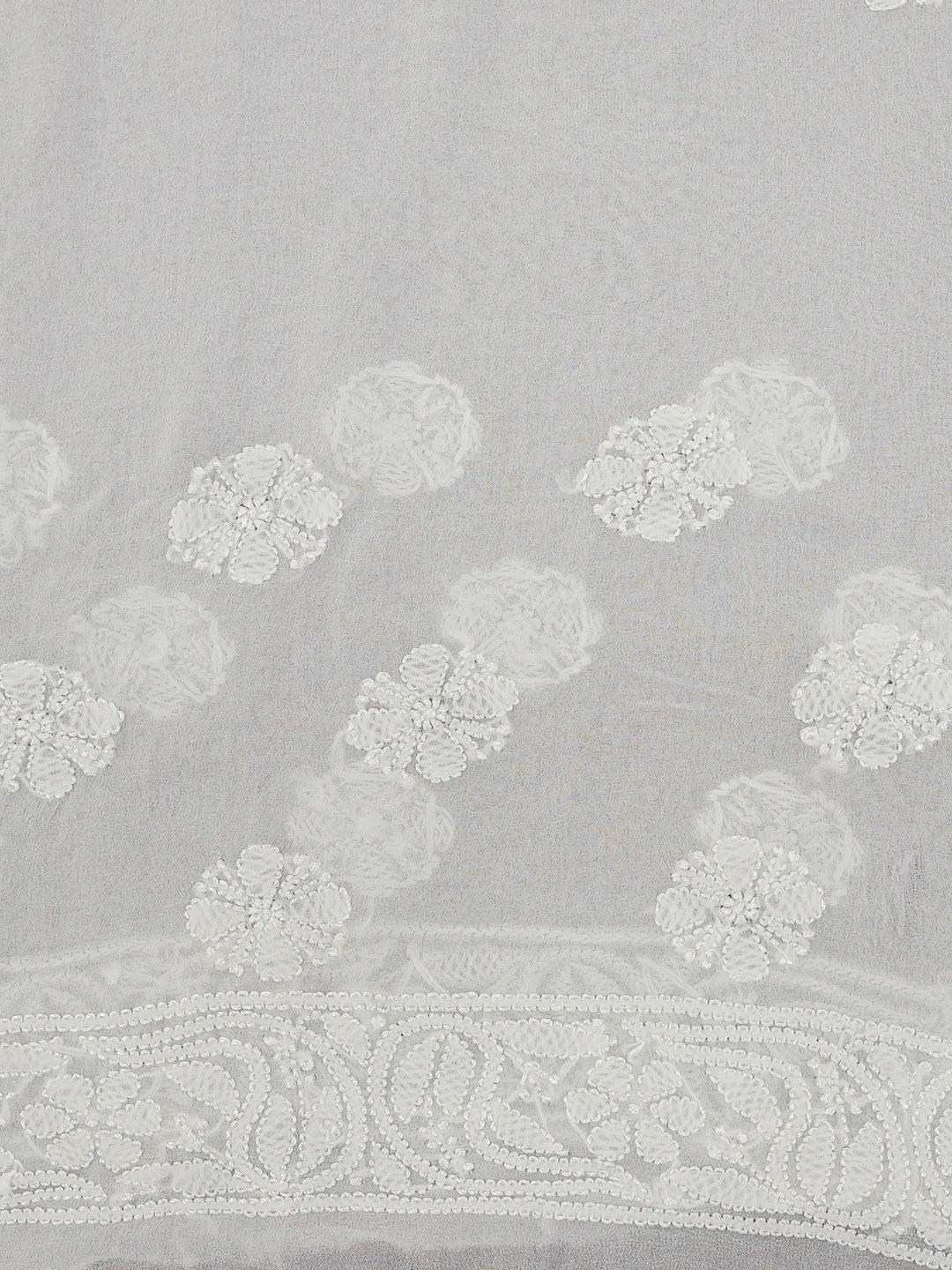 Ada Hand Embroidered Off-White Pure Georgette Lucknowi Chikankari Saree/Blouse 01A667731