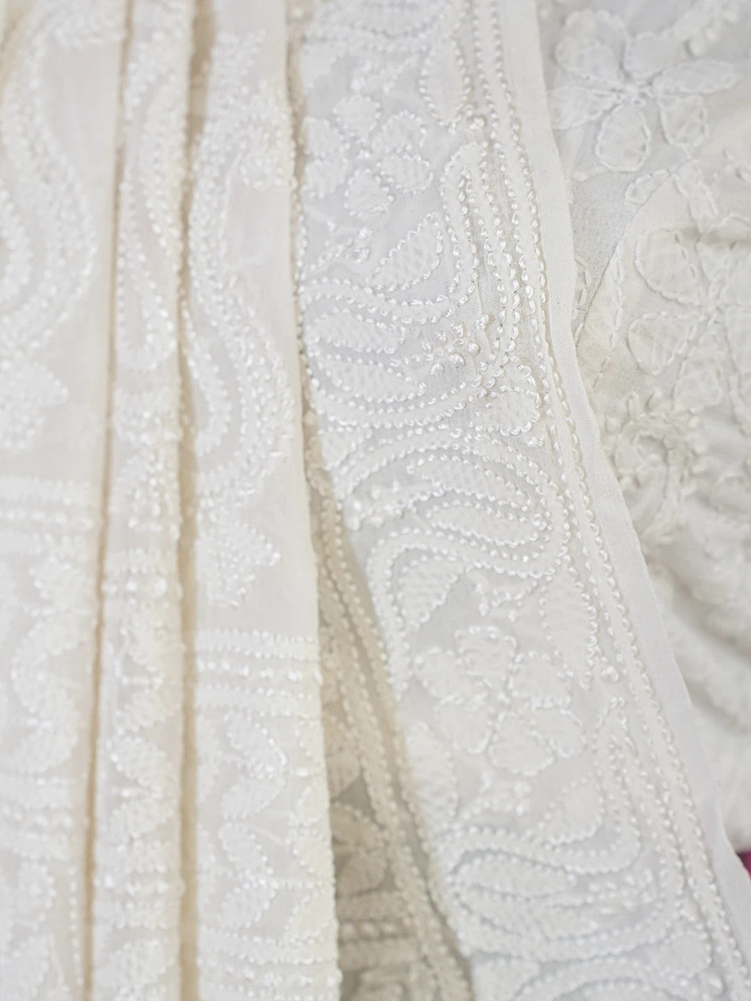 Ada Hand Embroidered Off-White Pure Georgette Lucknowi Chikankari Saree/Blouse 01A667731
