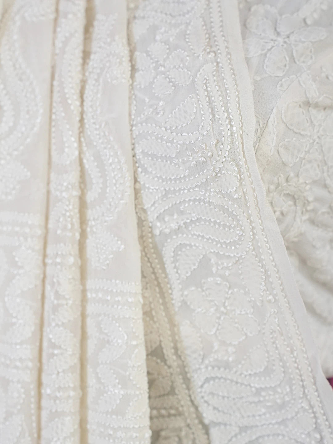 Ada Hand Embroidered Off-White Pure Georgette Lucknowi Chikankari Saree/Blouse 01A667731