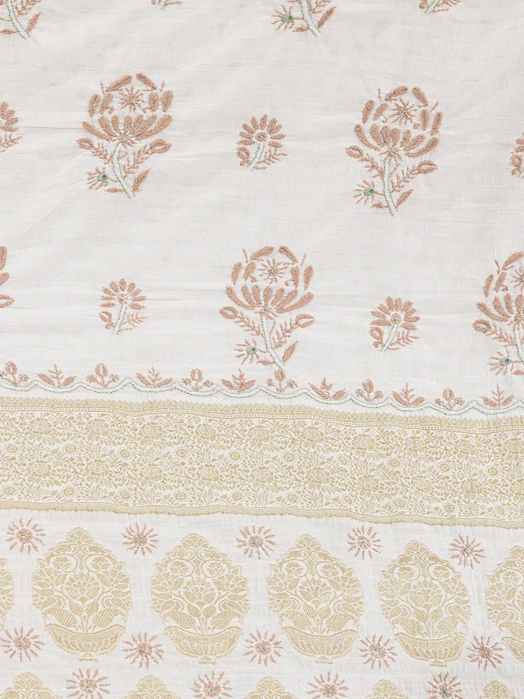 Ada Hand Embroidered White Chanderi Silk Lucknowi Chikankari Saree and Blouse 01A645758