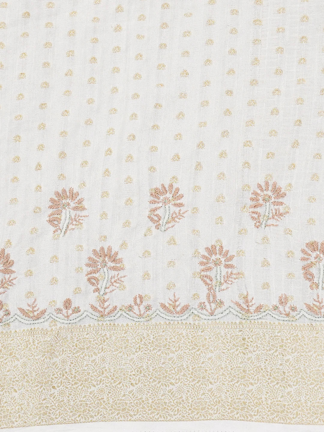 Ada Hand Embroidered White Chanderi Silk Lucknowi Chikankari Saree and Blouse 01A645758
